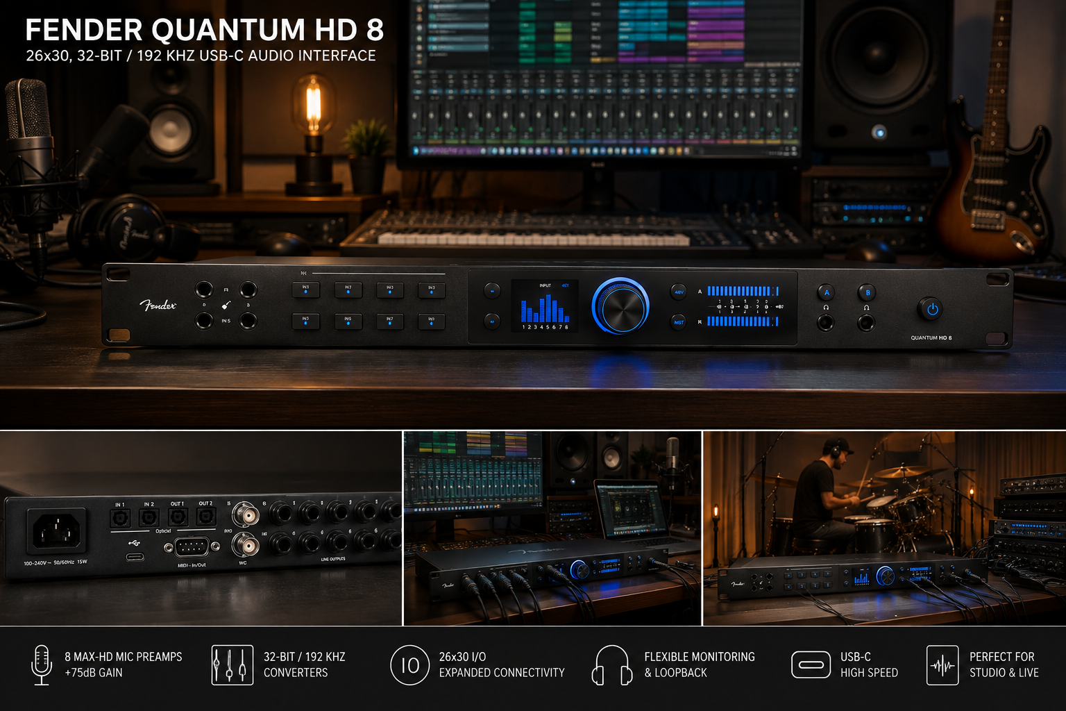 Fender Quantum Hd 8 26x30, 32-bit / 192 Khz, Usb-c Audio Interface