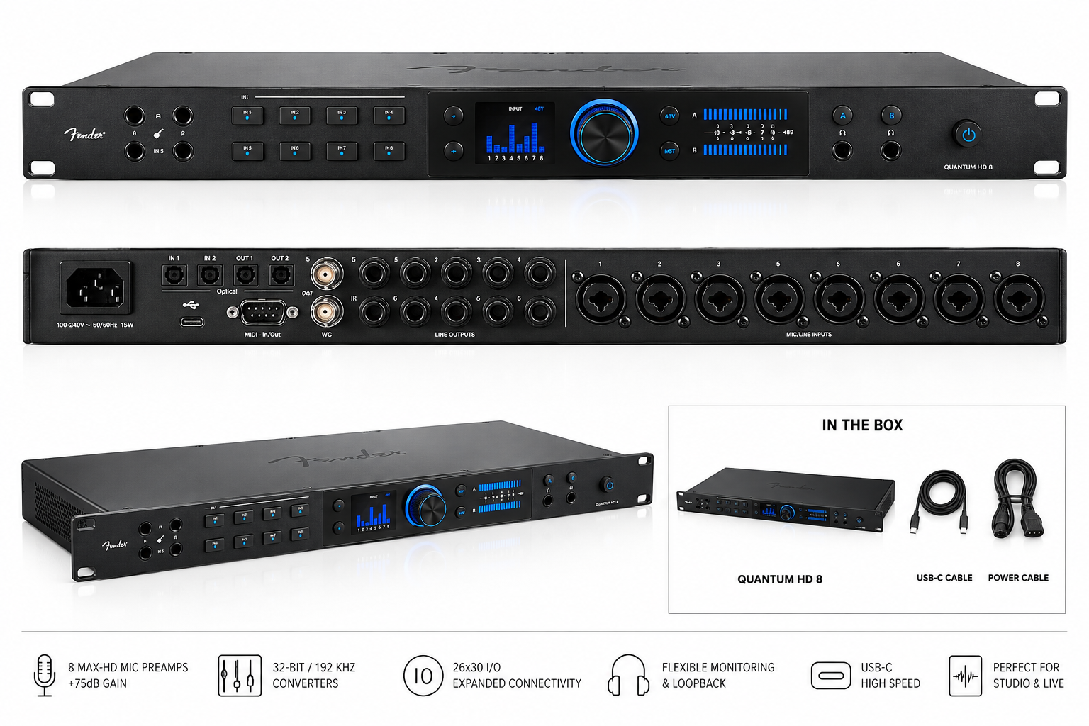 Fender Quantum Hd 8 26x30, 32-bit / 192 Khz, Usb-c Audio Interface