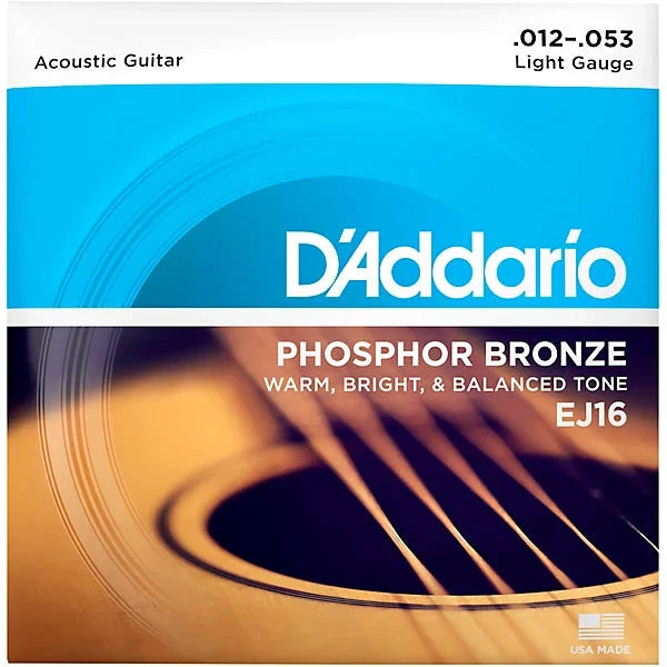 D'Addario EJ16 Phosphor Bronze Acoustic Guitar Strings, 12-53 Light