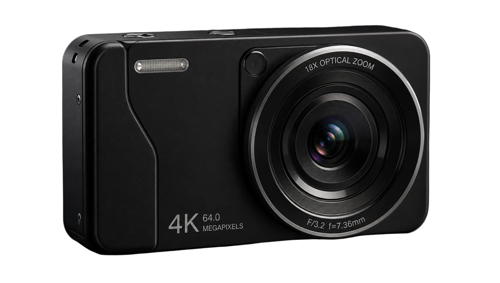 Digital Camera, 4K 64MP, 18X Zoom, Point and Shoot Digital Camera with 64GB TF Card & 2 Batteries, Portable Rechargeable Small Camera for Kids Teens Adult, Black