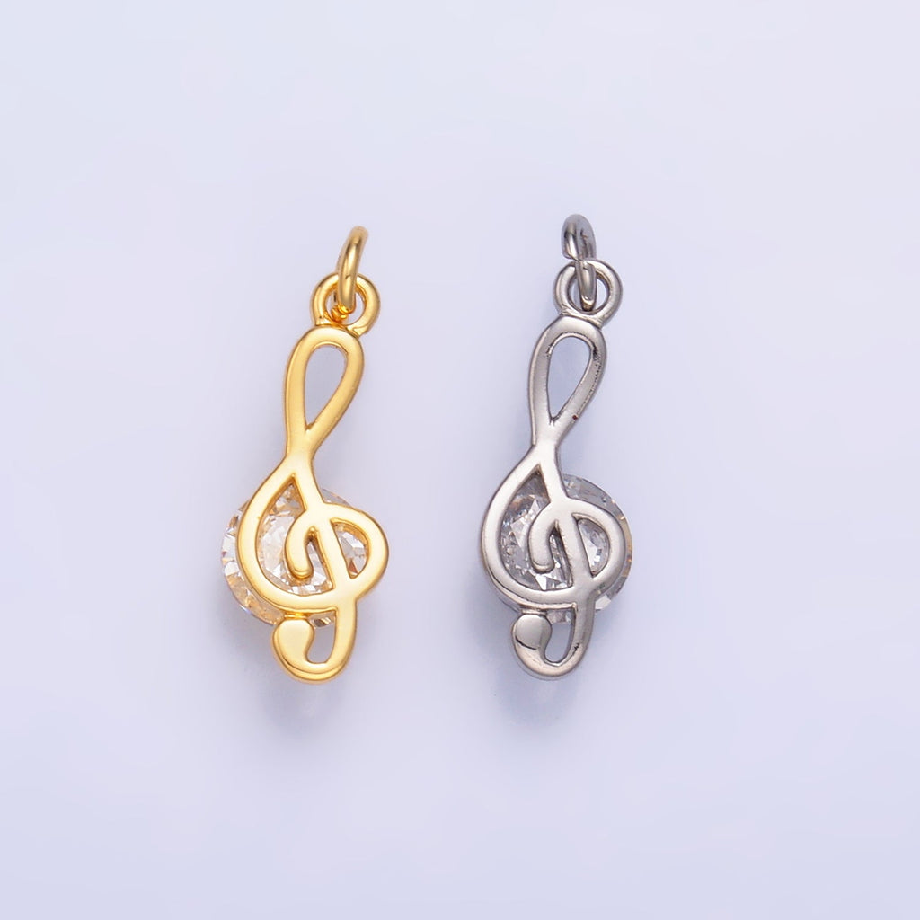 24K Gold Filled 16mm CZ Treble Clef Musical Note Charm in Gold & Silver | W890