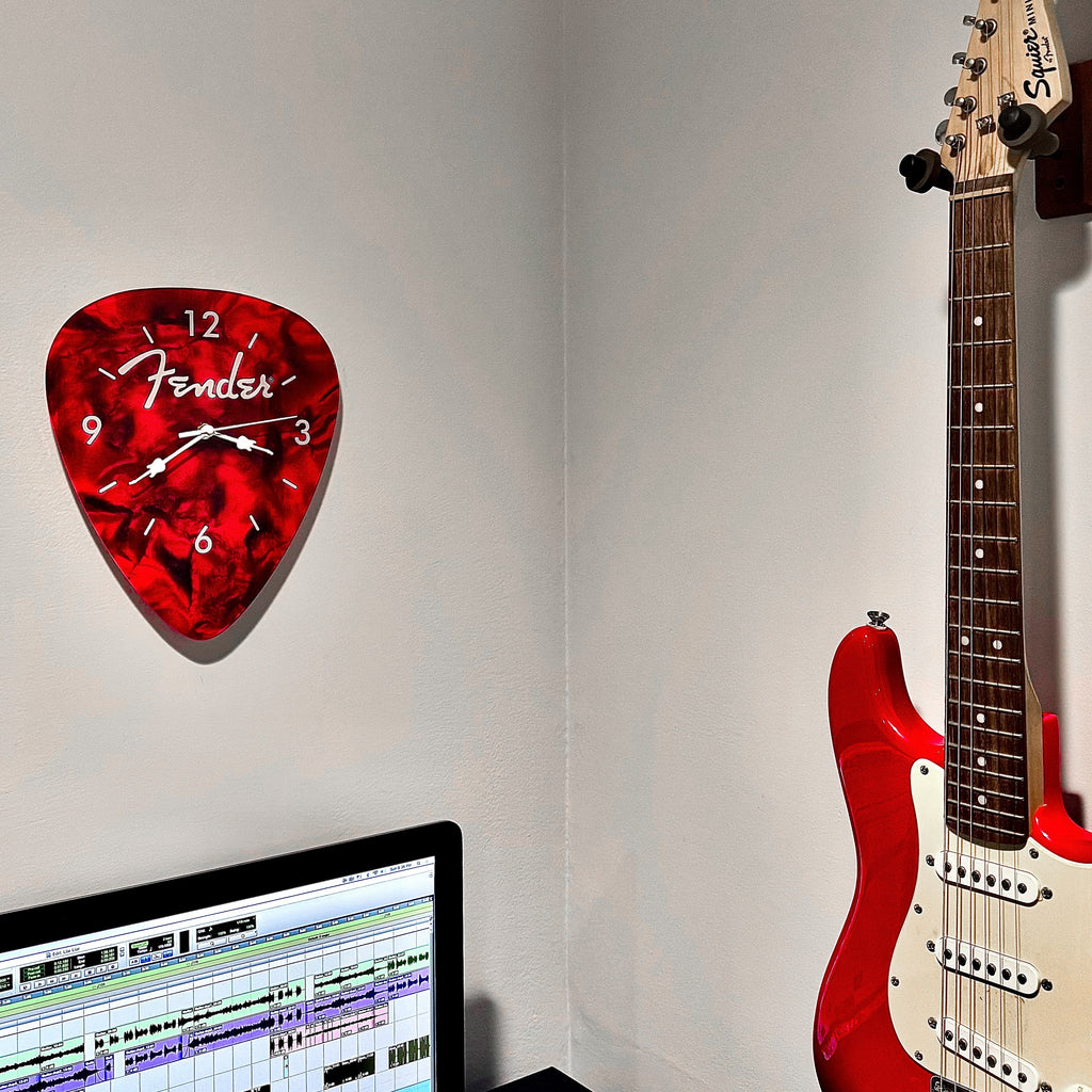 Fender Guitar Pick Wall Clock x Red