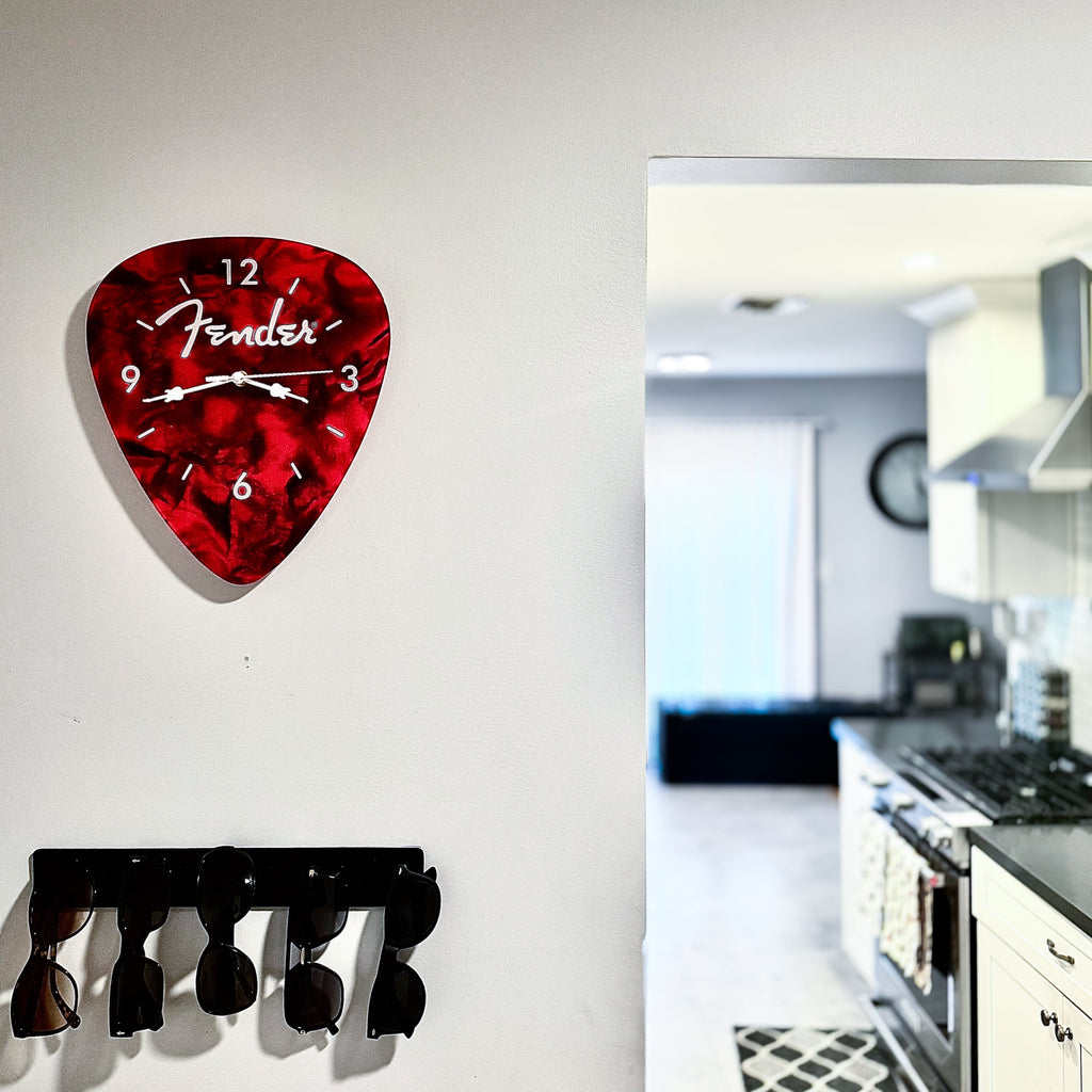 Fender Guitar Pick Wall Clock x Red
