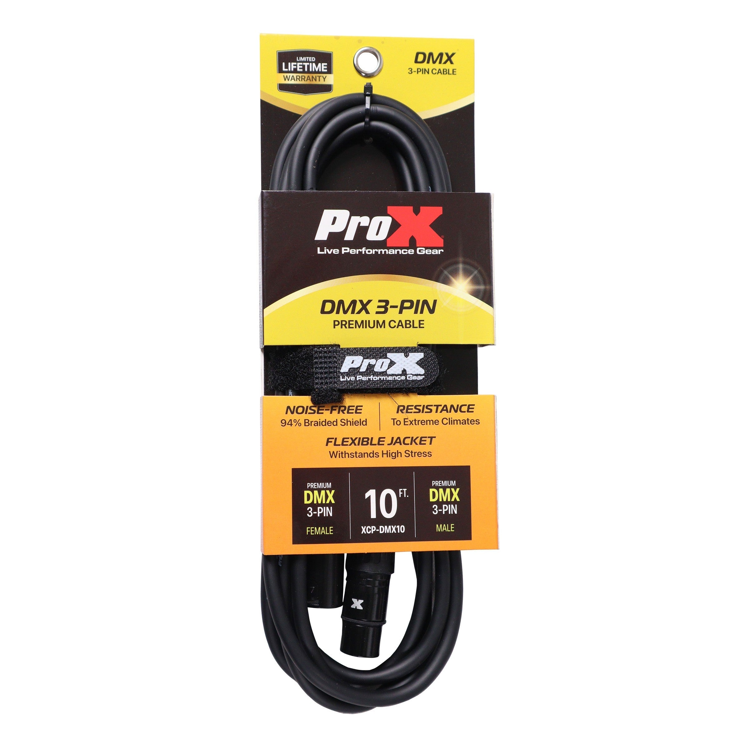ProX 10 Ft. DMX XLR3-M to XLR3-F Premium Cable
