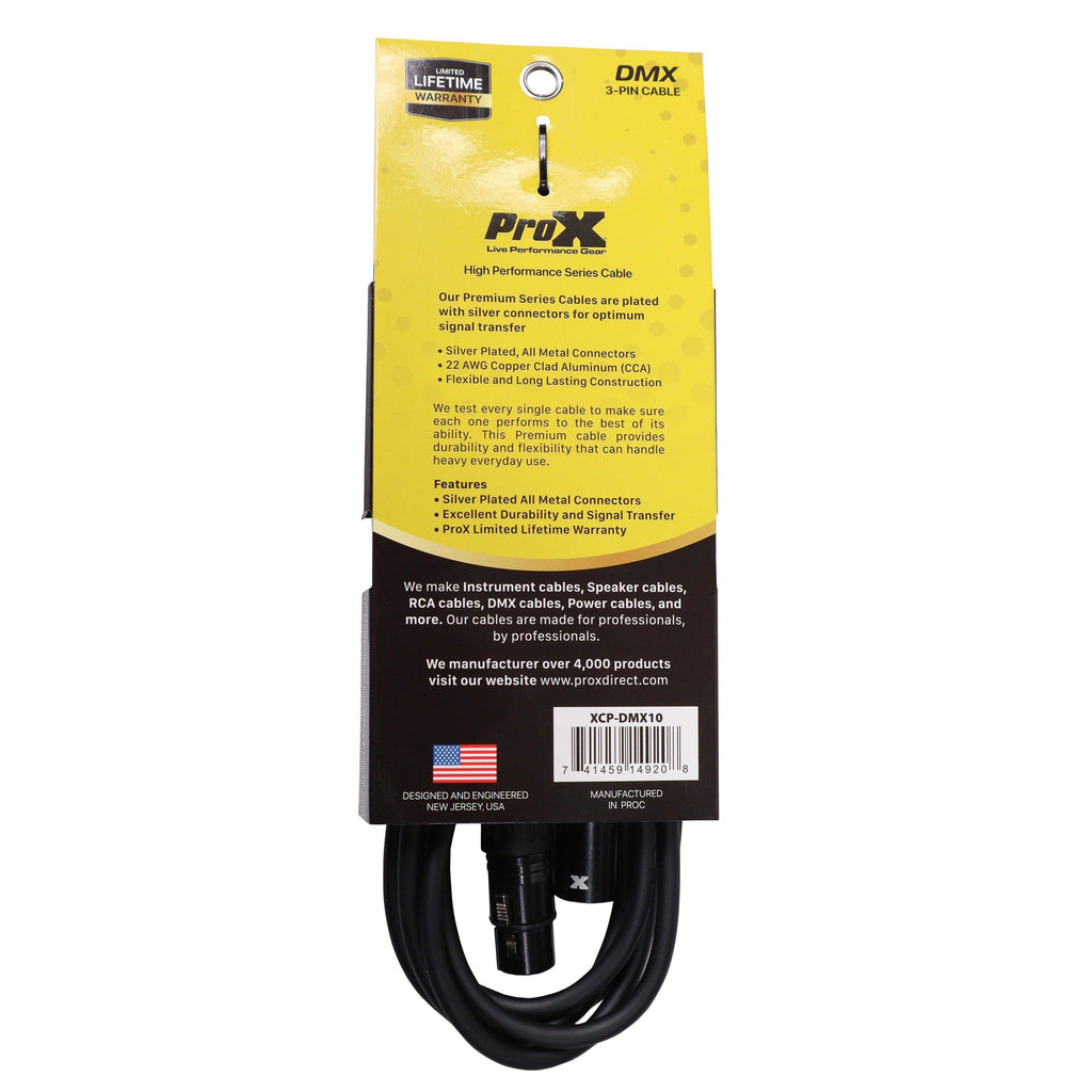 ProX 10 Ft. DMX XLR3-M to XLR3-F Premium Cable