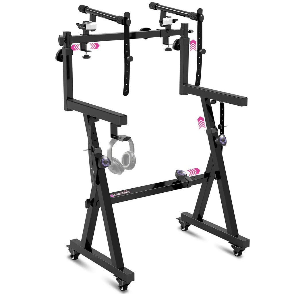 Dual Piano Keyboard Stand w/ Wheels and 2nd Tier - Rolling Z Style Adjustable