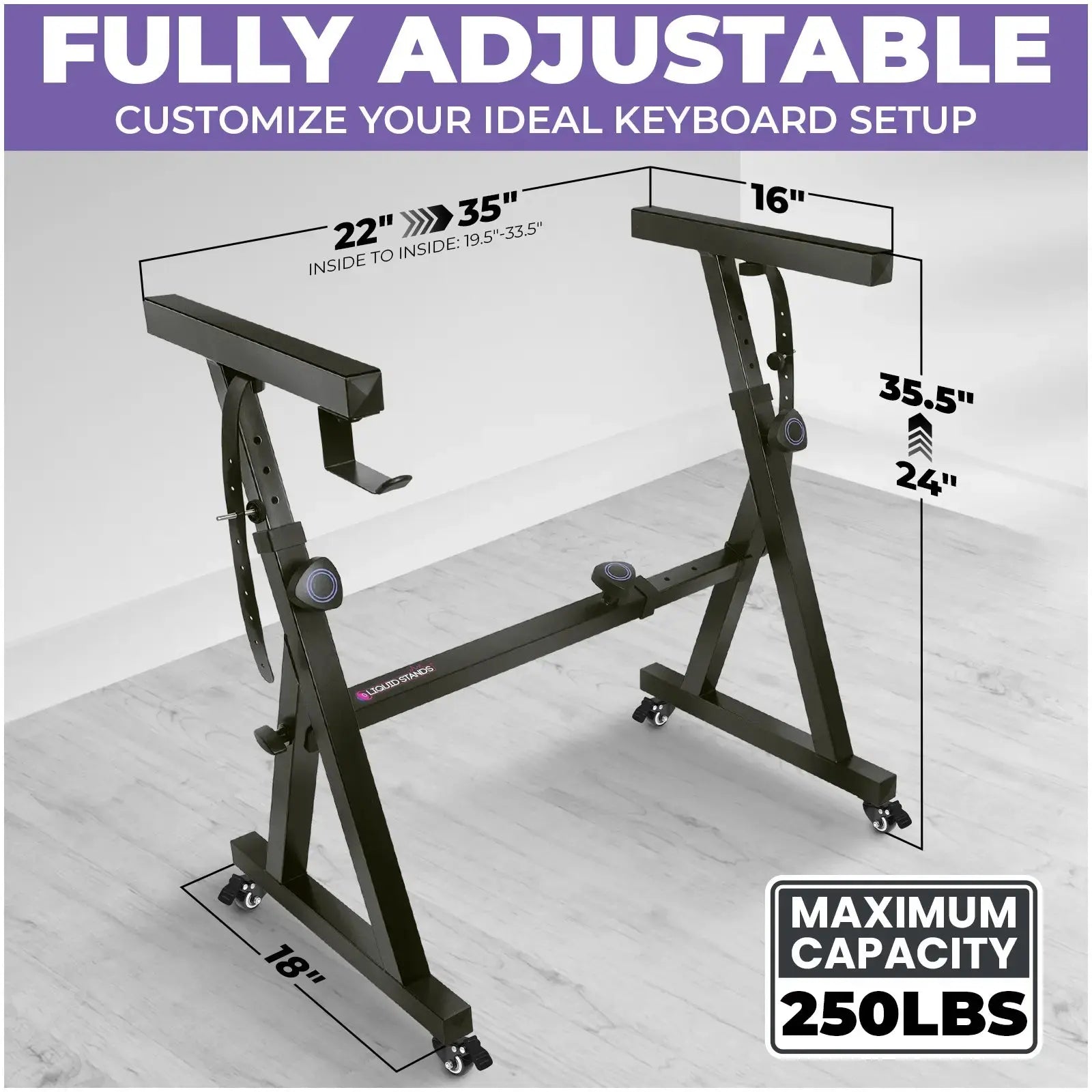 Dual Piano Keyboard Stand w/ Wheels and 2nd Tier - Rolling Z Style Adjustable