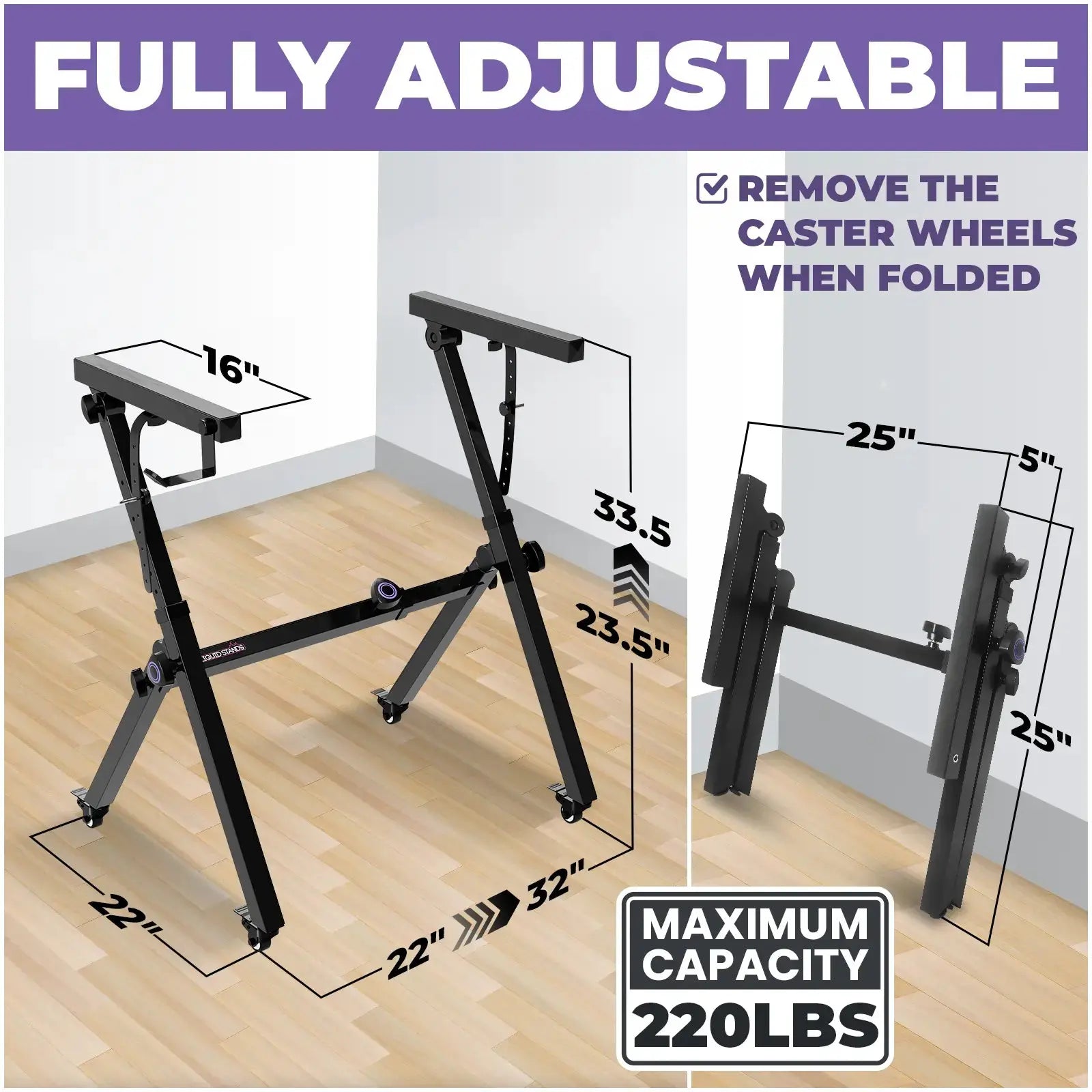 Foldable Piano Keyboard Stand w/ Wheels and Bench Set
