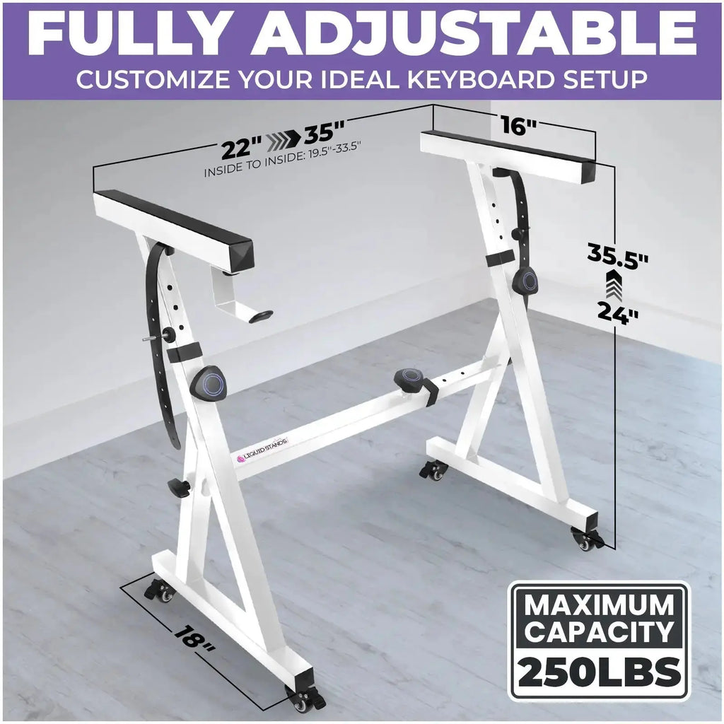 Adjustable Z Shape White Keyboard Stand with Wheels