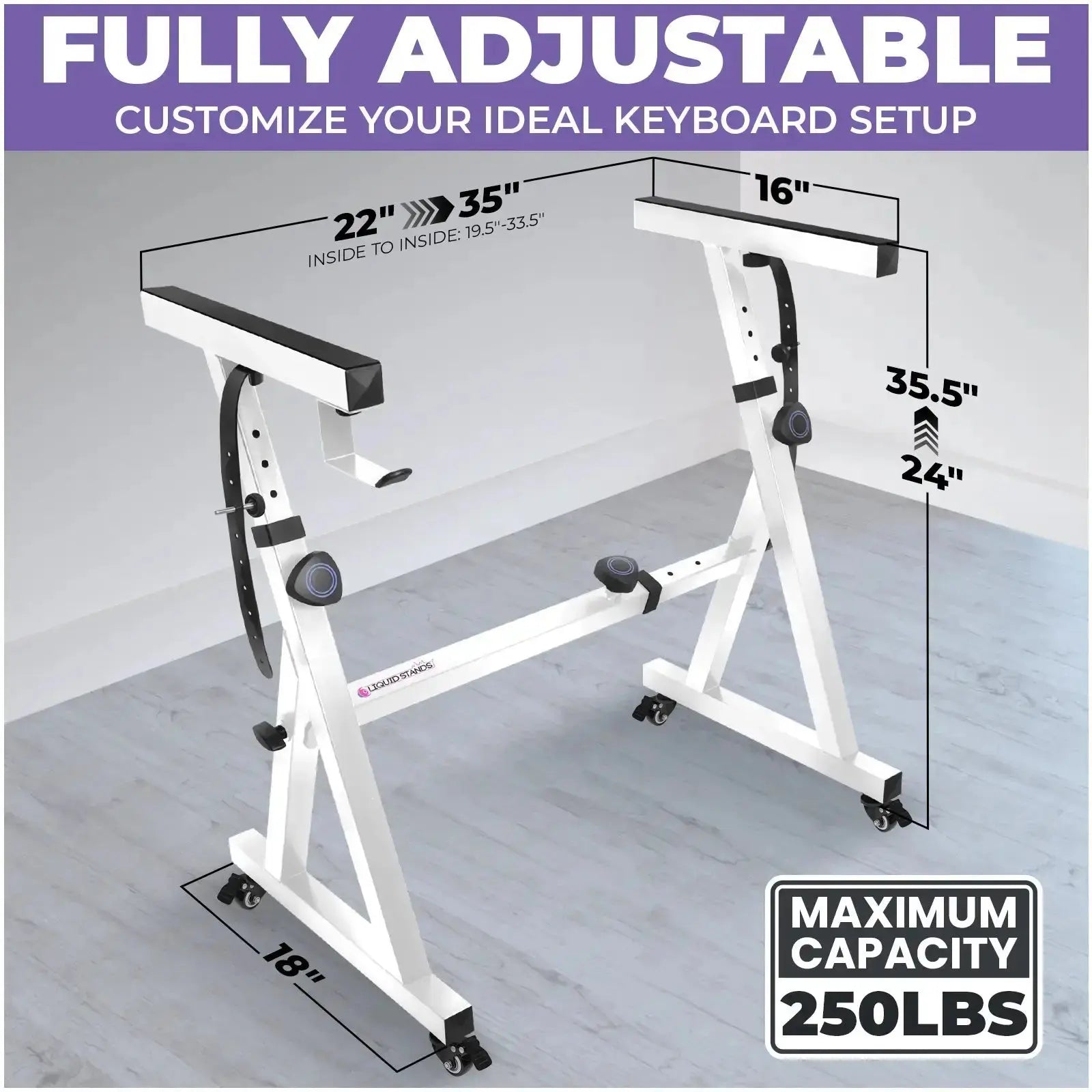 Adjustable Z Shape White Keyboard Stand with Wheels