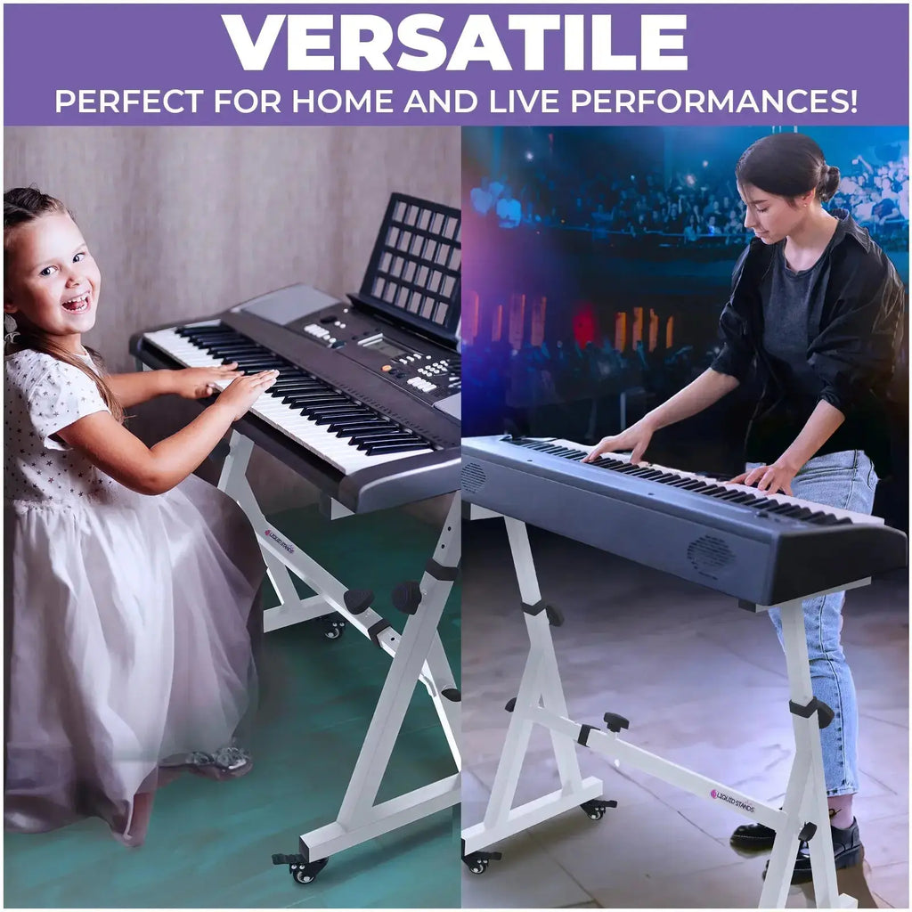 Adjustable Z Shape White Keyboard Stand with Wheels