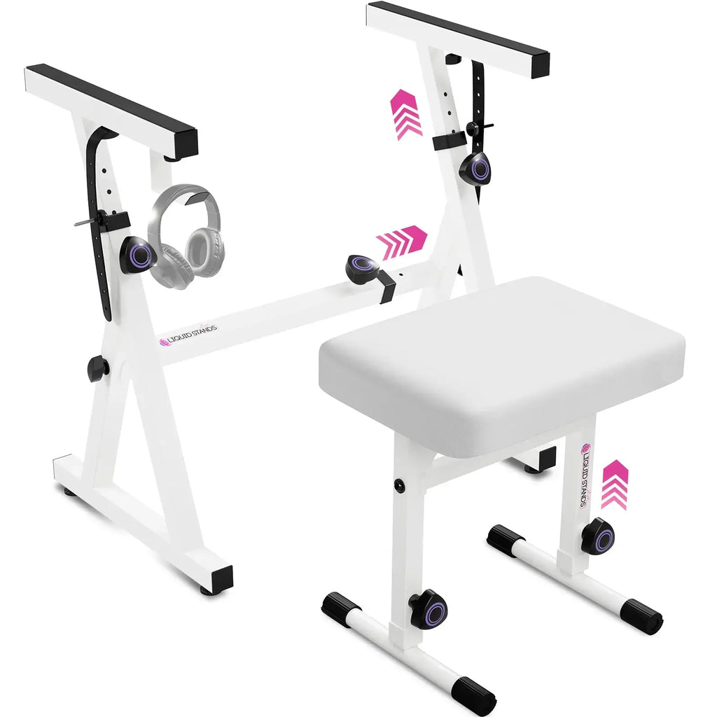 Adjustable White Z Style Keyboard Stand and White Keyboard bench