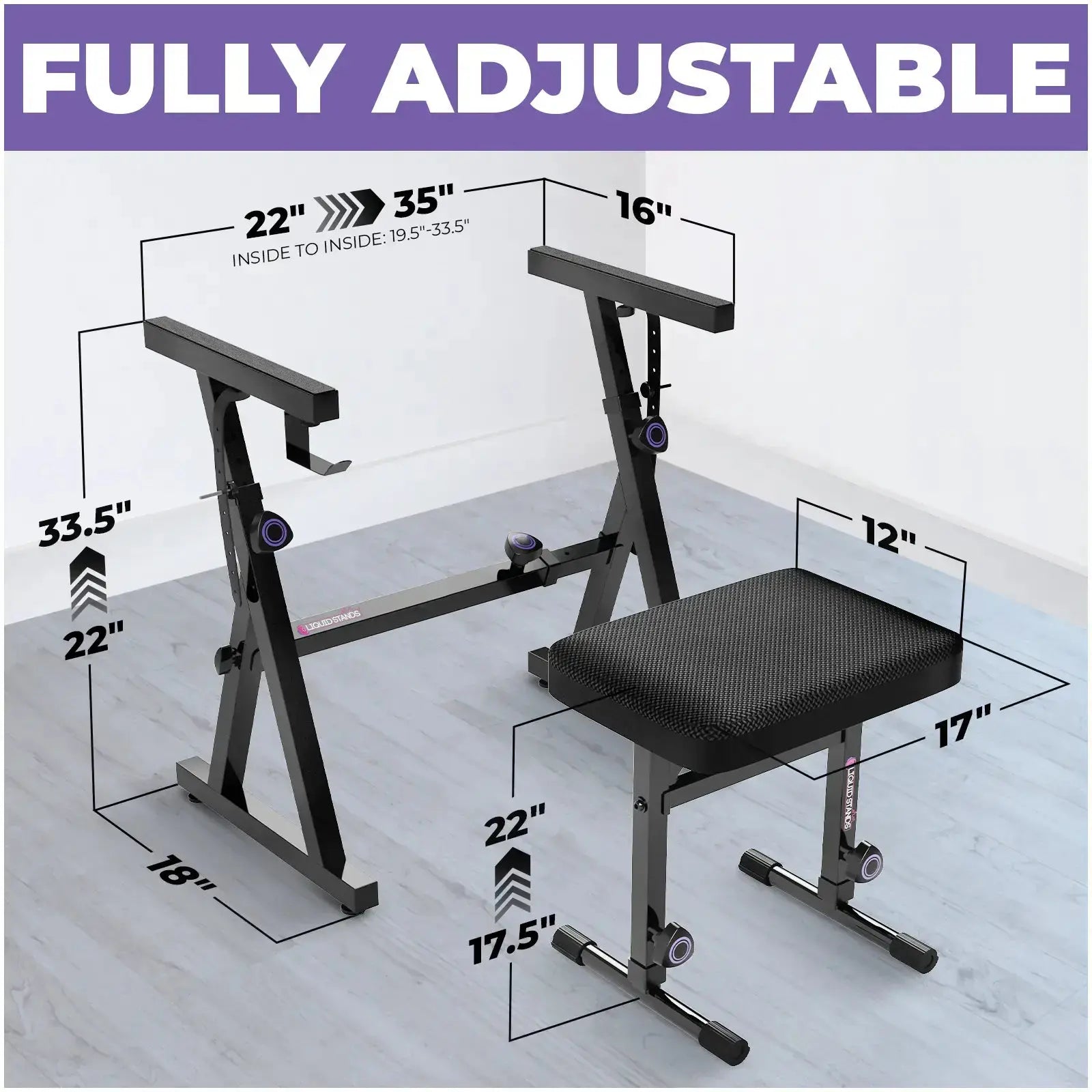 Black Adjustable Z Style Keyboard Stand w/ Mesh Cushion Bench