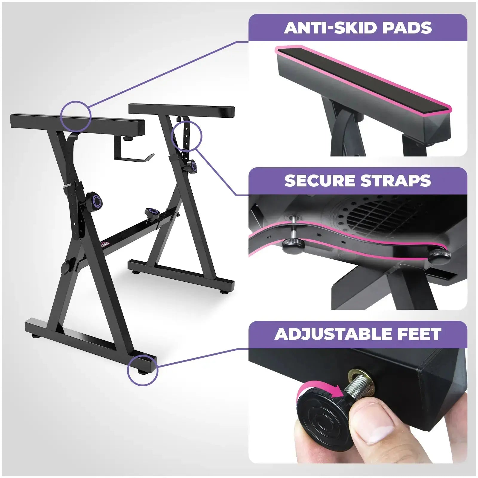 Black Adjustable Z Style Keyboard Stand w/ Mesh Cushion Bench