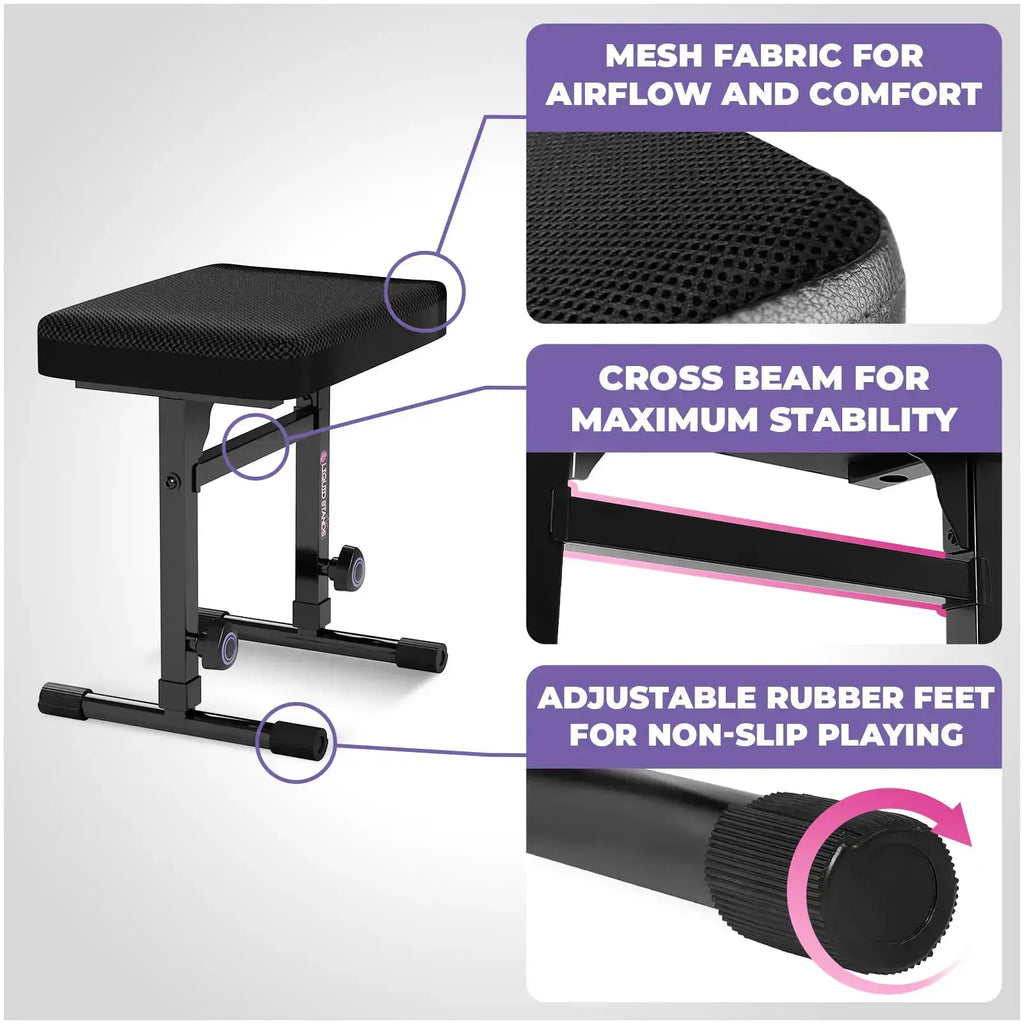 Black Adjustable Z Style Keyboard Stand w/ Mesh Cushion Bench