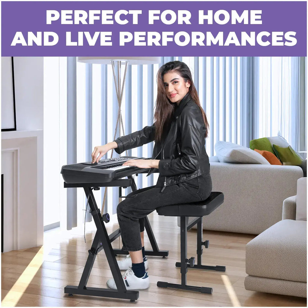 Black Adjustable Z Style Keyboard Stand w/ Mesh Cushion Bench