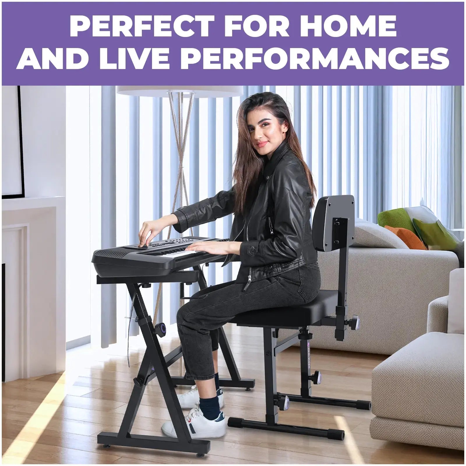 Piano Keyboard Stand and Bench with Backrest