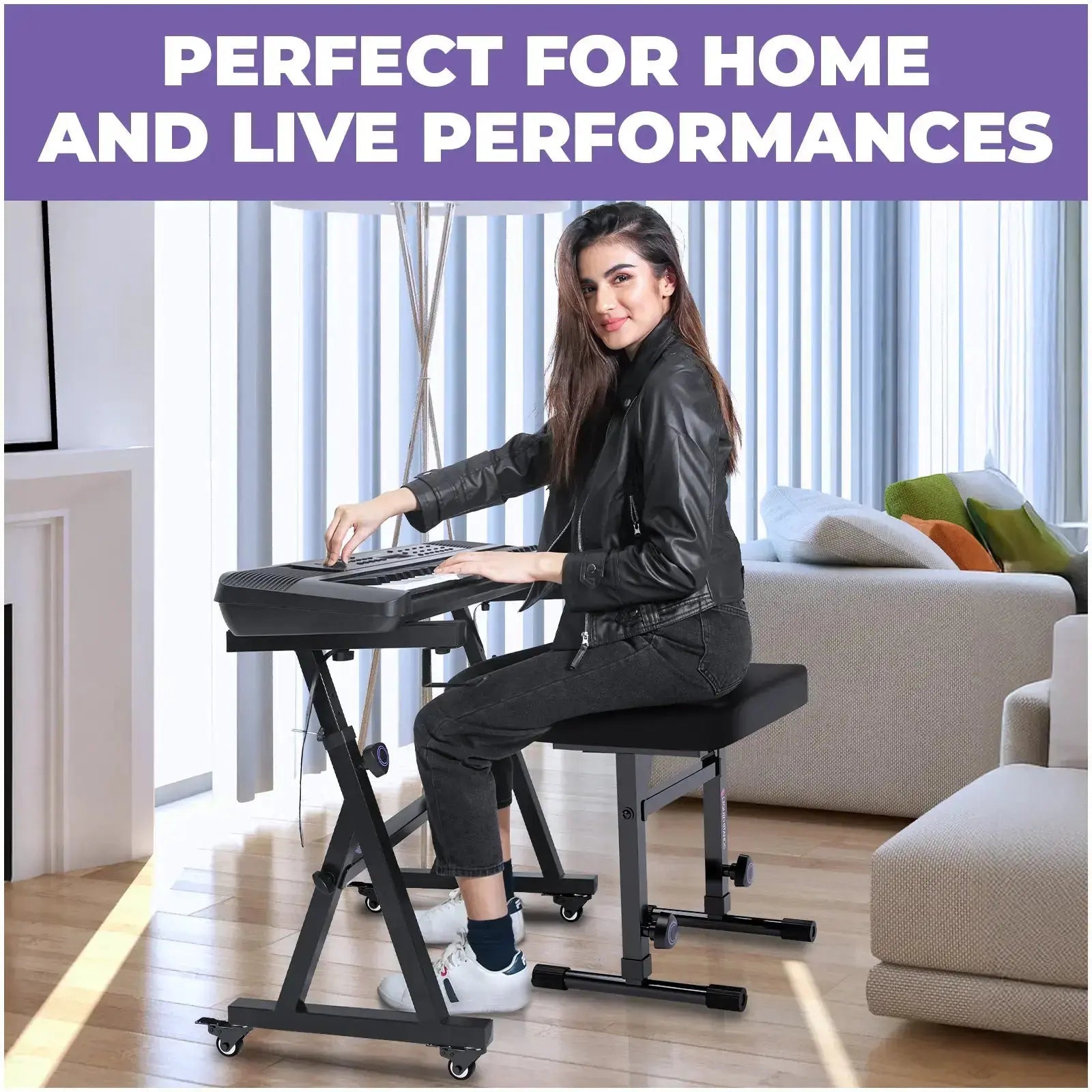 Adjustable Z Shape Keyboard Stand with Wheels and Bench