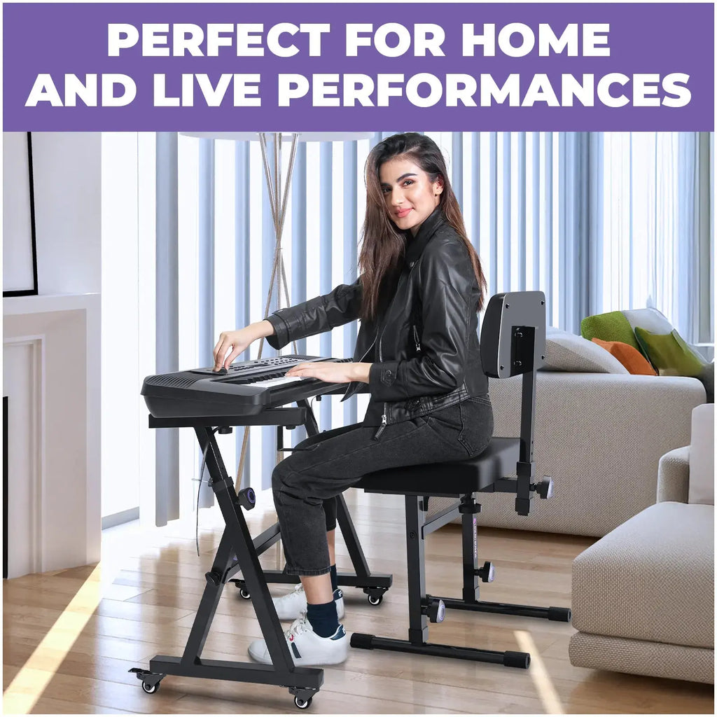 Keyboard Stand w/ Wheels and Adjustable Bench Set
