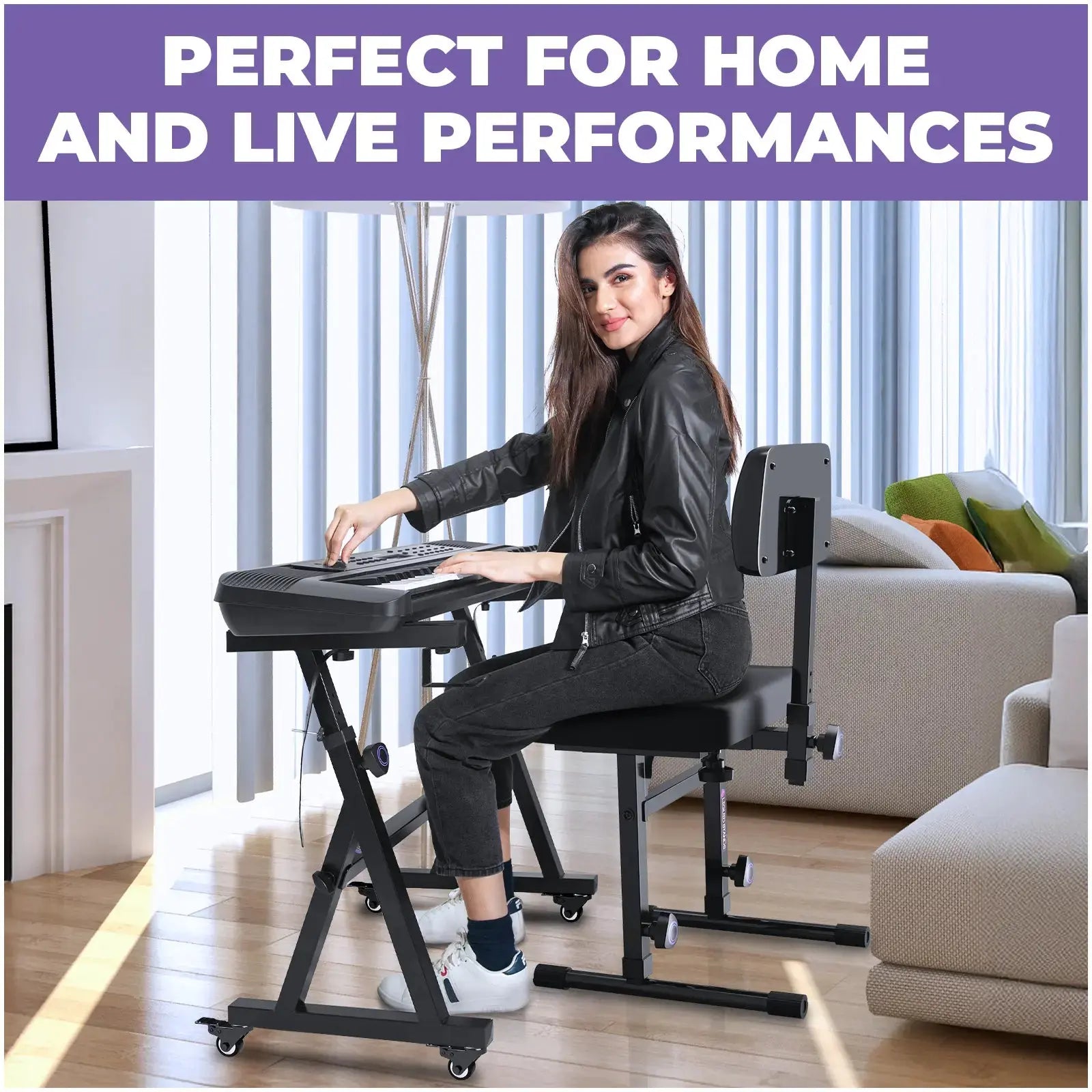 Keyboard Stand w/ Wheels and Adjustable Bench Set