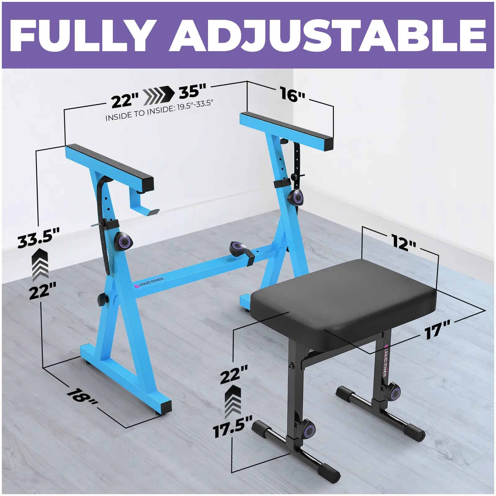 Adjustable Light Blue Z Style Keyboard Stand w/ Bench