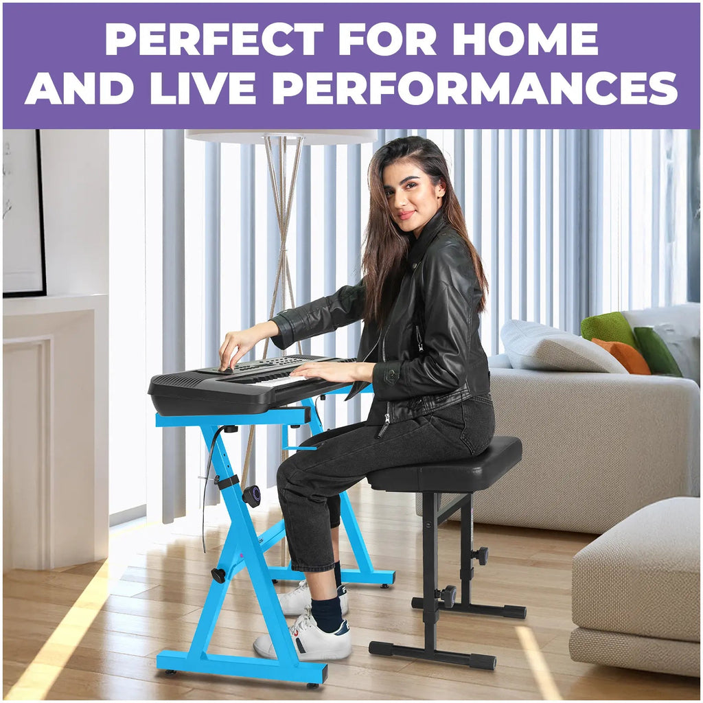 Adjustable Light Blue Z Style Keyboard Stand w/ Bench