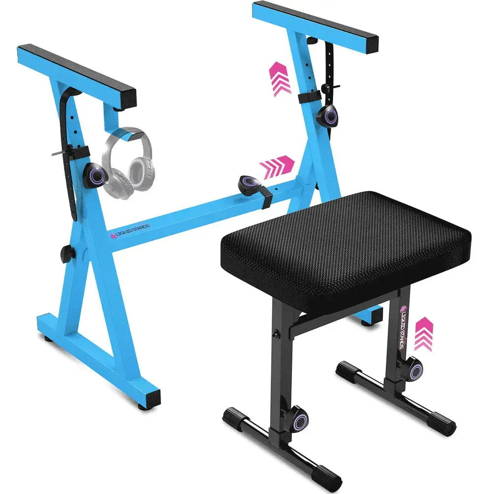Light Blue Adjustable Z Style Keyboard Stand w/ Mesh Cushion Bench