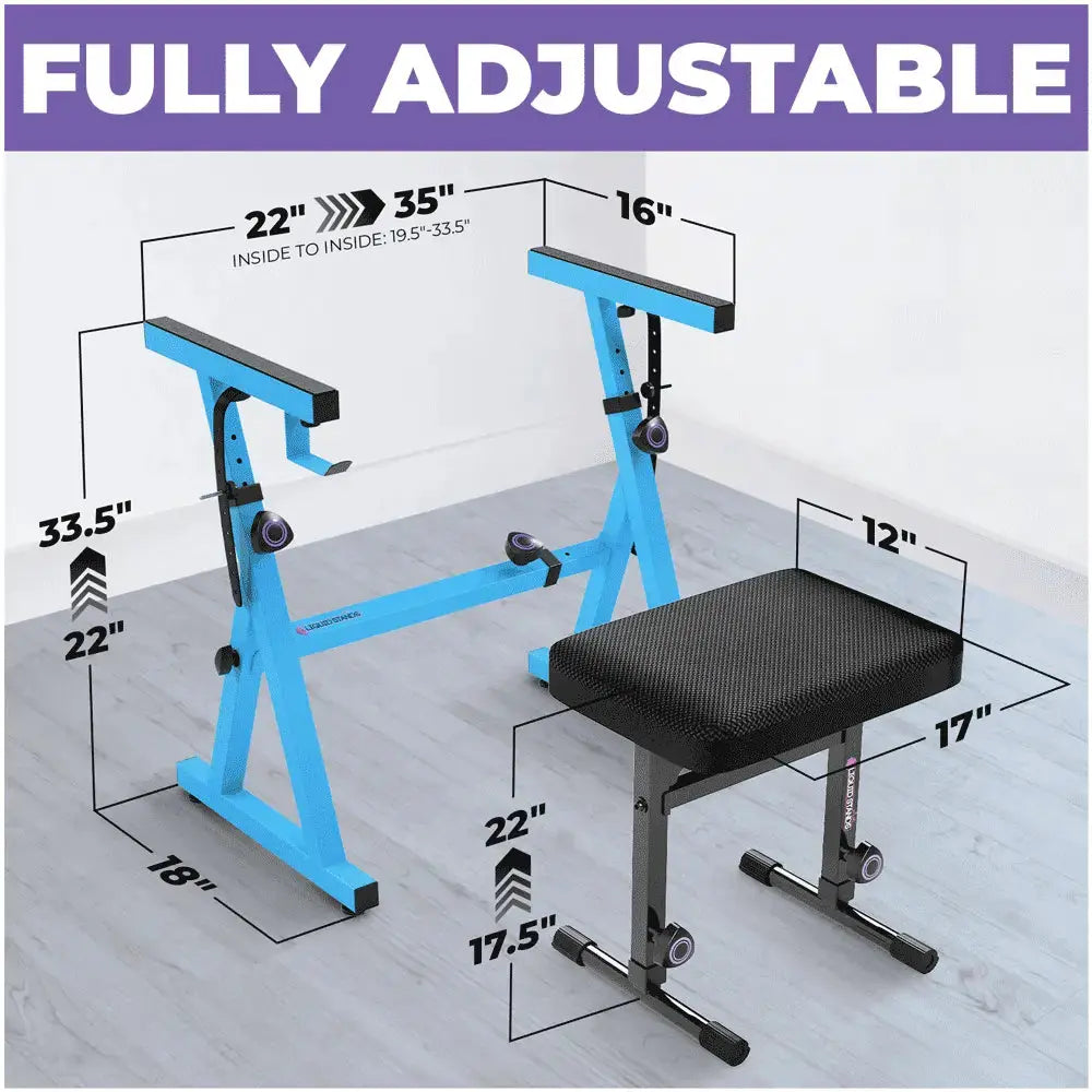 Light Blue Adjustable Z Style Keyboard Stand w/ Mesh Cushion Bench