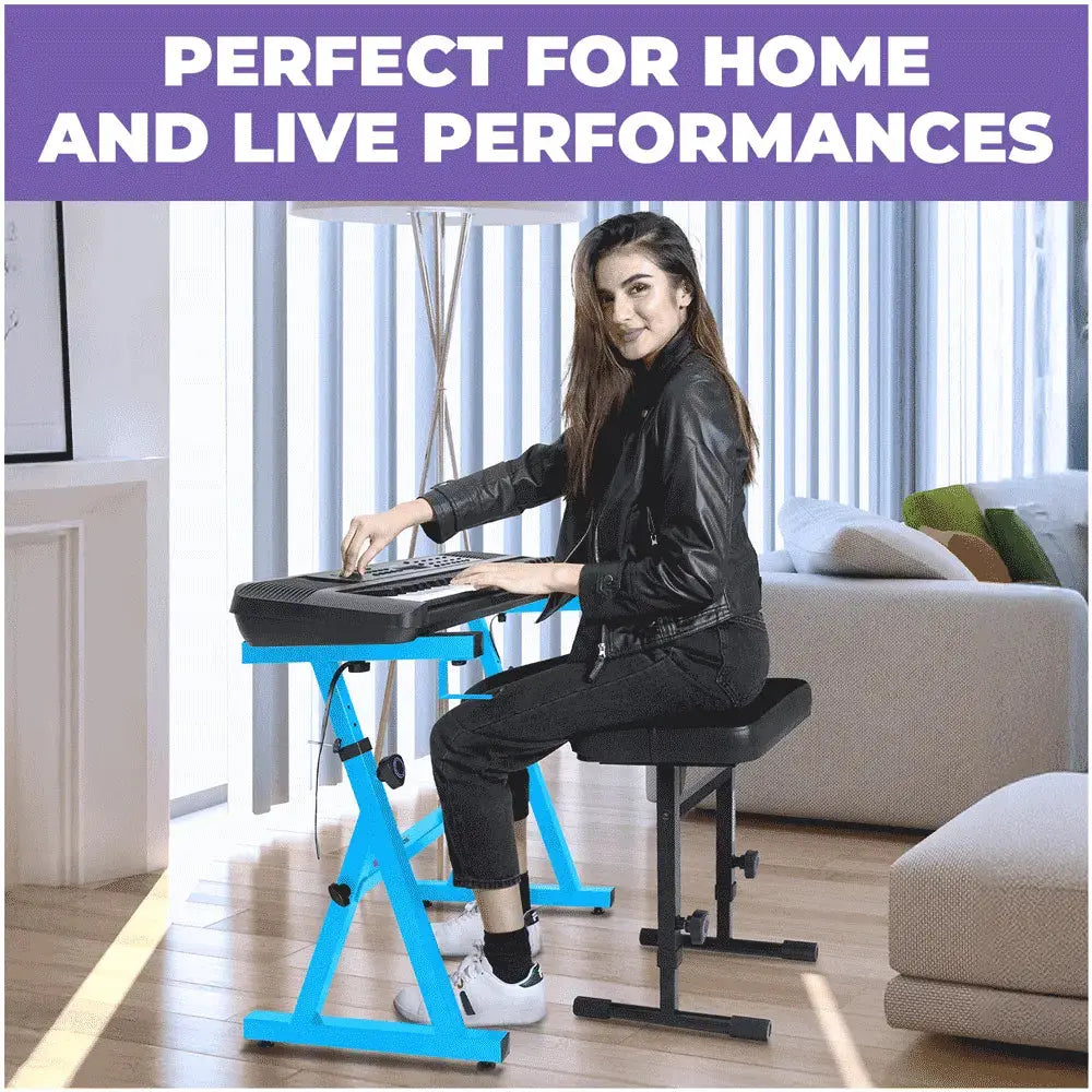 Light Blue Adjustable Z Style Keyboard Stand w/ Mesh Cushion Bench