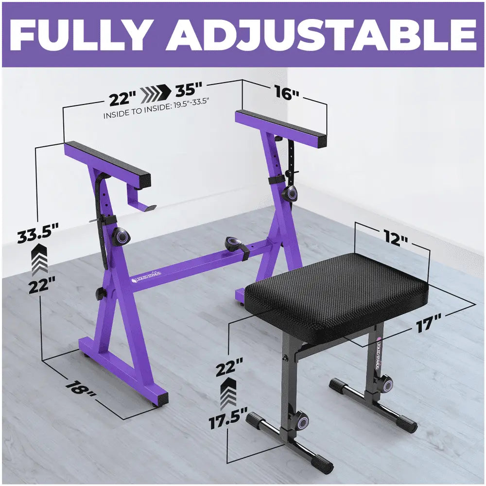 Adjustable Z Style Purple Keyboard Stand w/ Mesh Cushion Bench