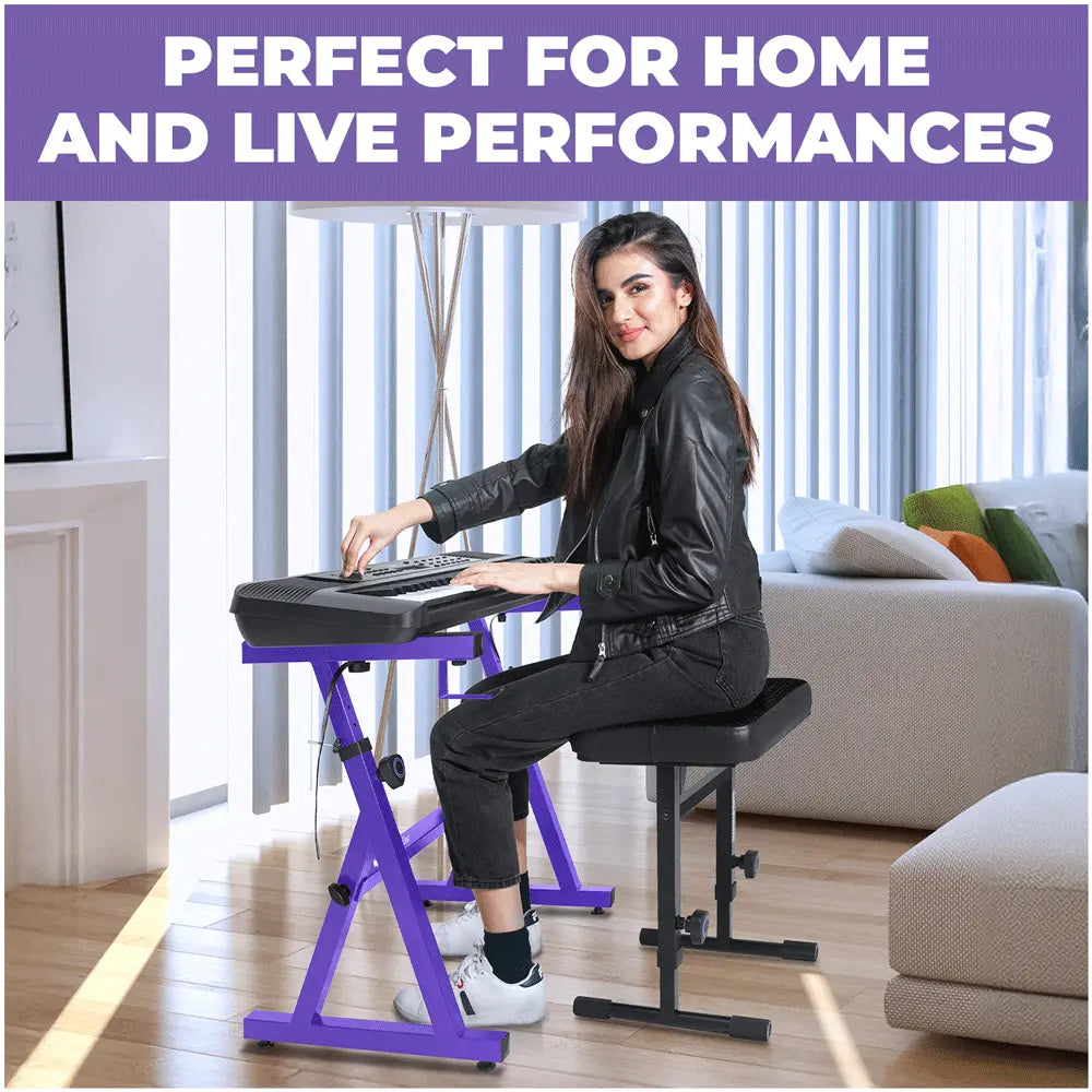 Adjustable Z Style Purple Keyboard Stand w/ Mesh Cushion Bench