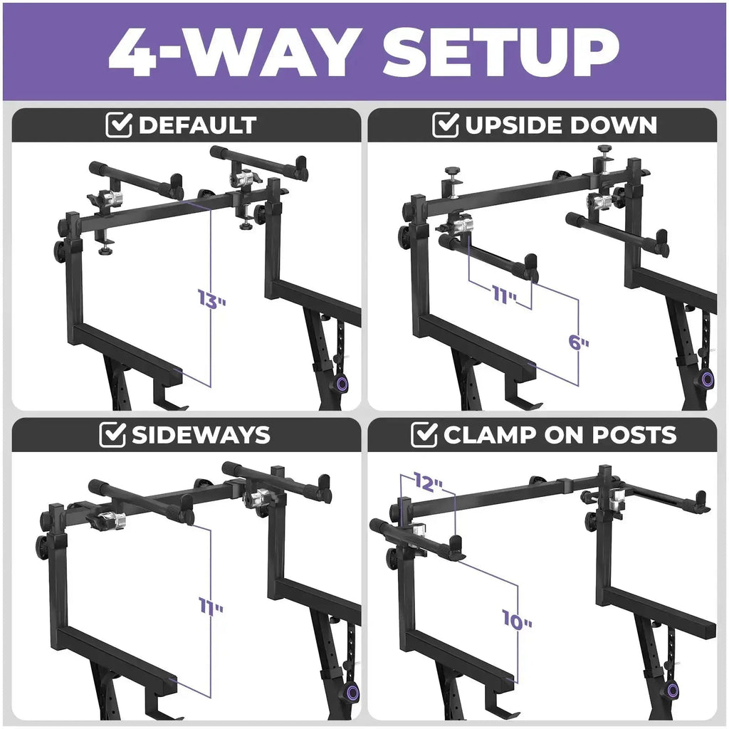 Dual Piano Keyboard Stand w/ Wheels and 2nd Tier - Rolling Z Style Adjustable