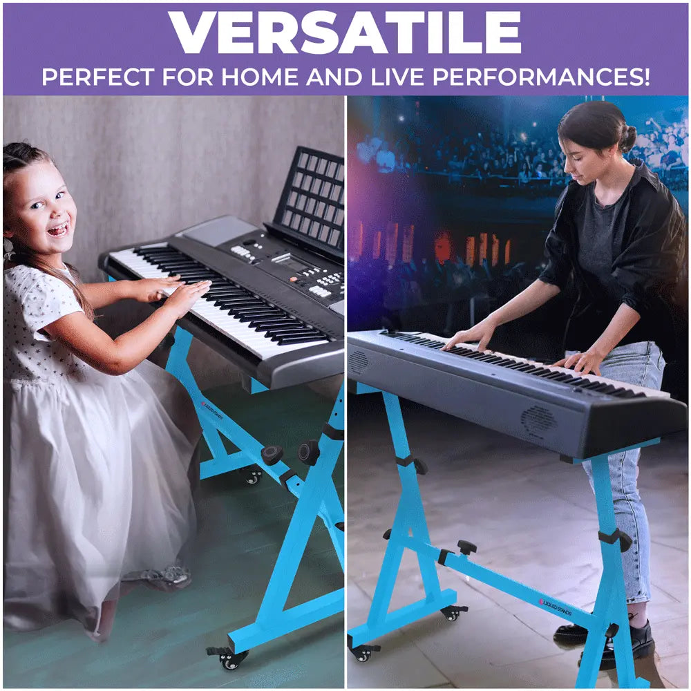 Adjustable Z Style Light Blue Keyboard Stand with Wheels