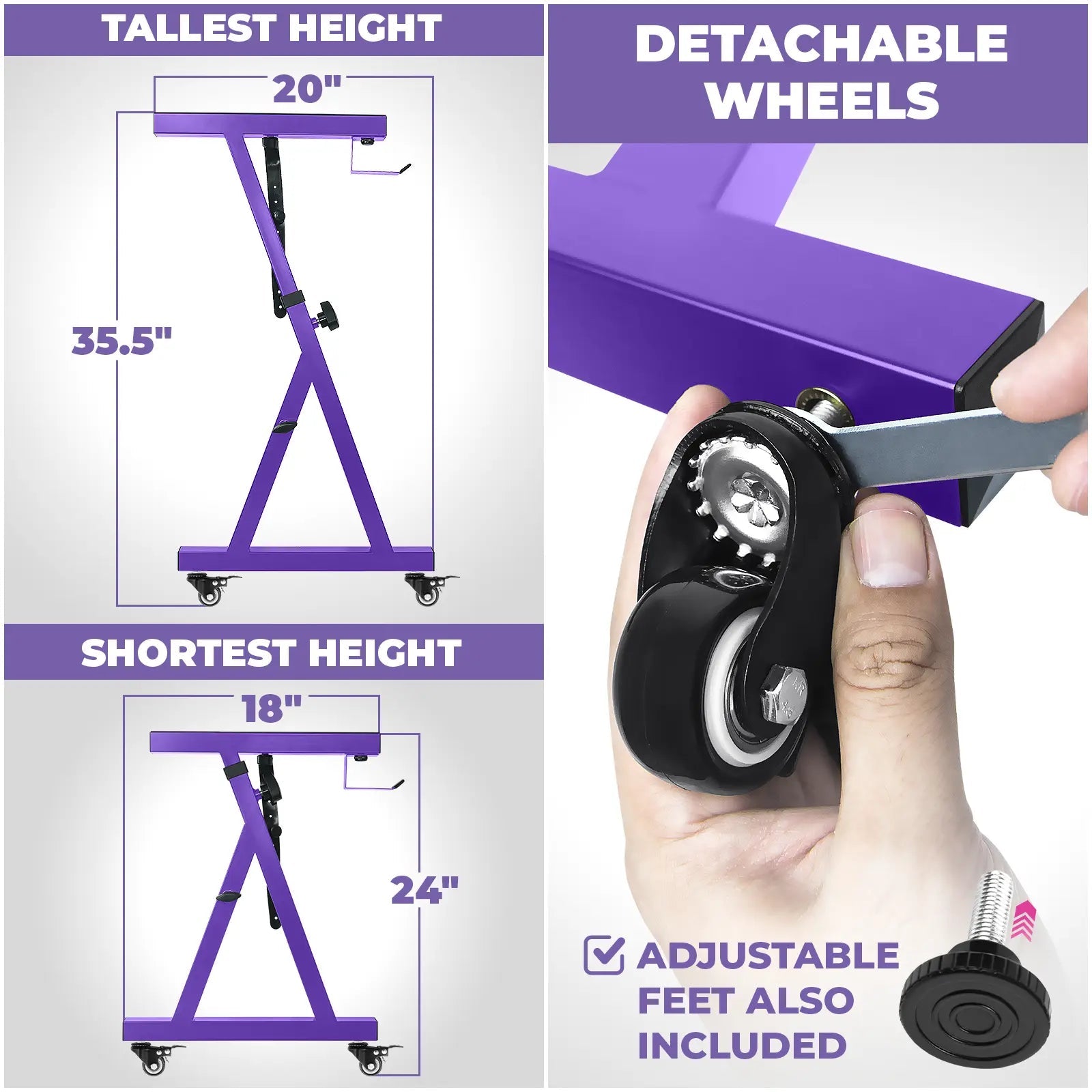 Adjustable Z Style Purple Keyboard Stand with Wheels