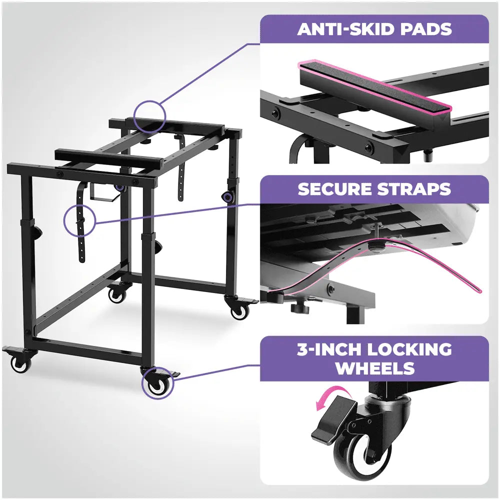3-Tier Portable Keyboard Workstation with Wheels