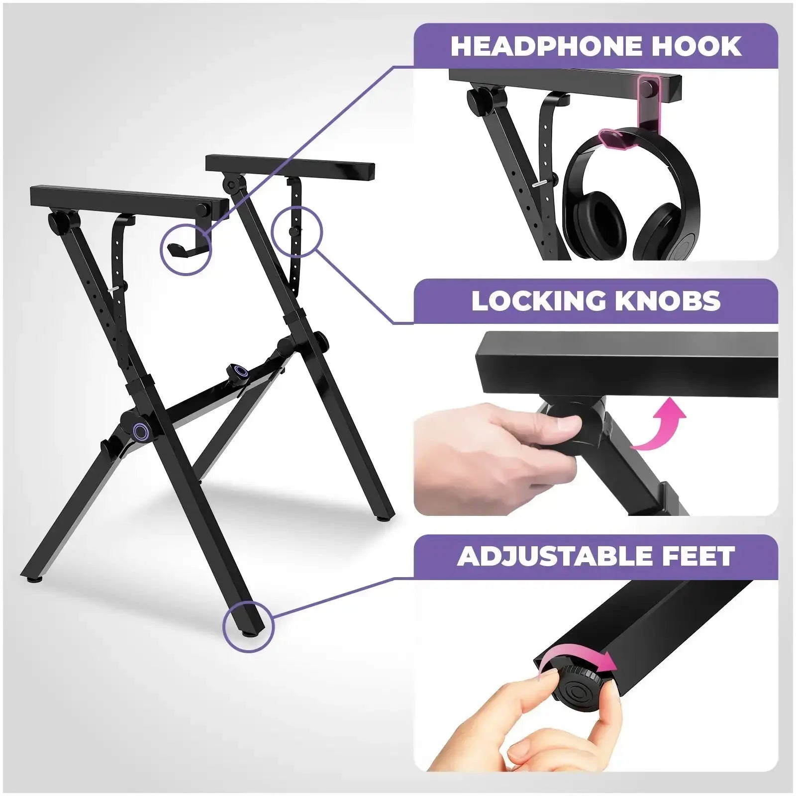 Foldable Z Style Black Piano Stand