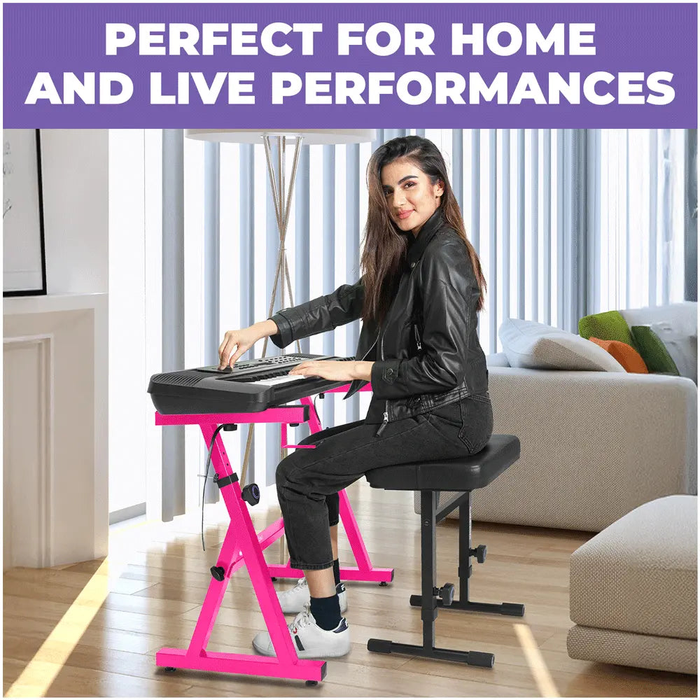 Pink Piano Keyboard Stand and Bench Set
