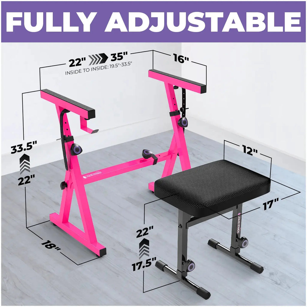 Pink Adjustable Z Style Keyboard Stand w/ Mesh Cushion Bench