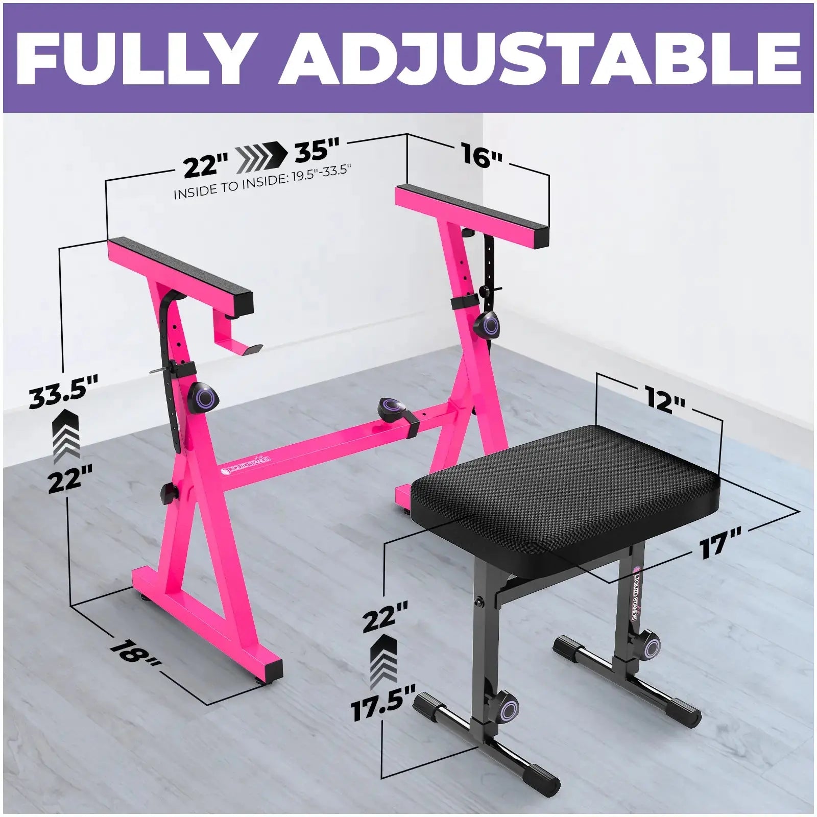 Pink Adjustable Z Style Keyboard Stand w/ Mesh Cushion Bench