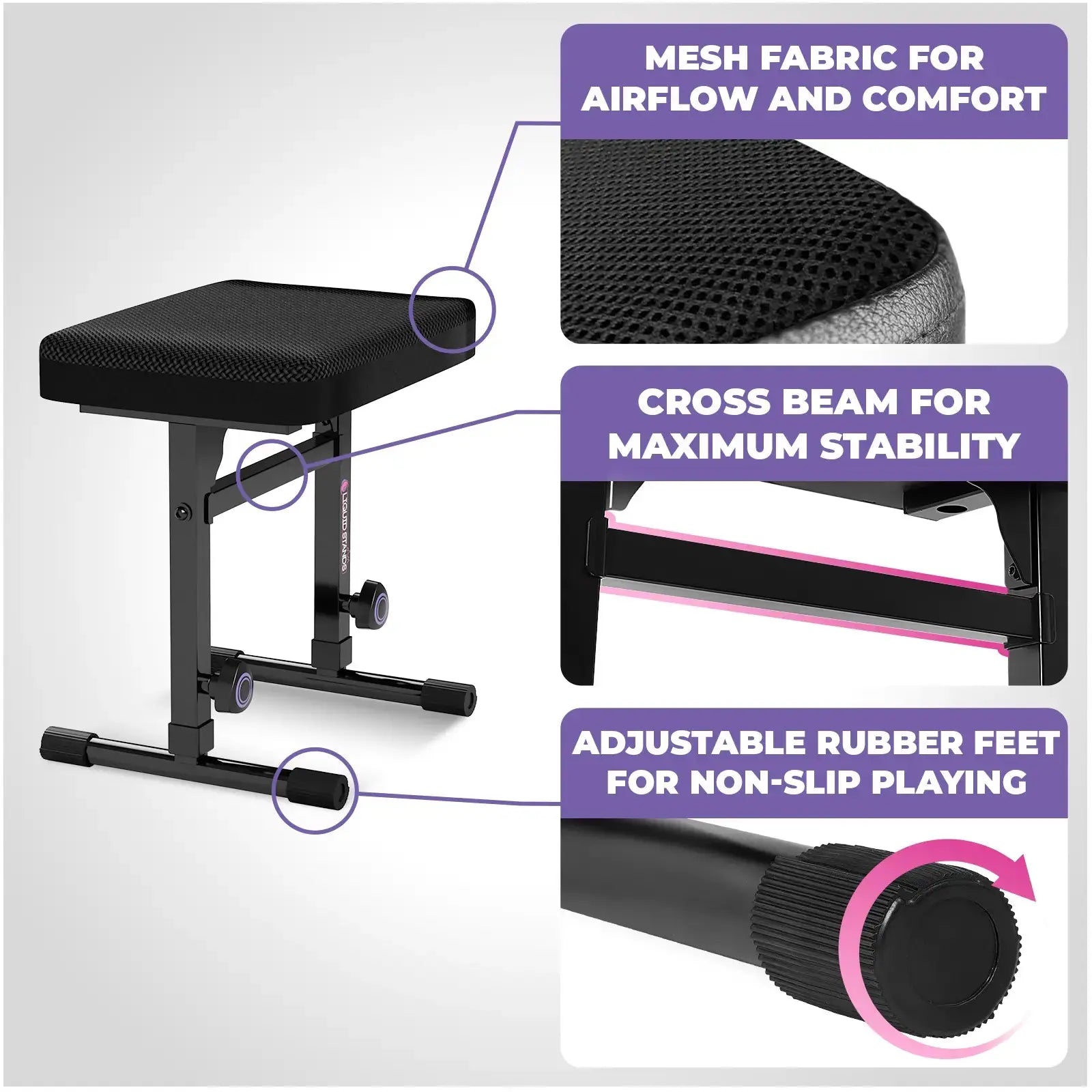 Pink Adjustable Z Style Keyboard Stand w/ Mesh Cushion Bench