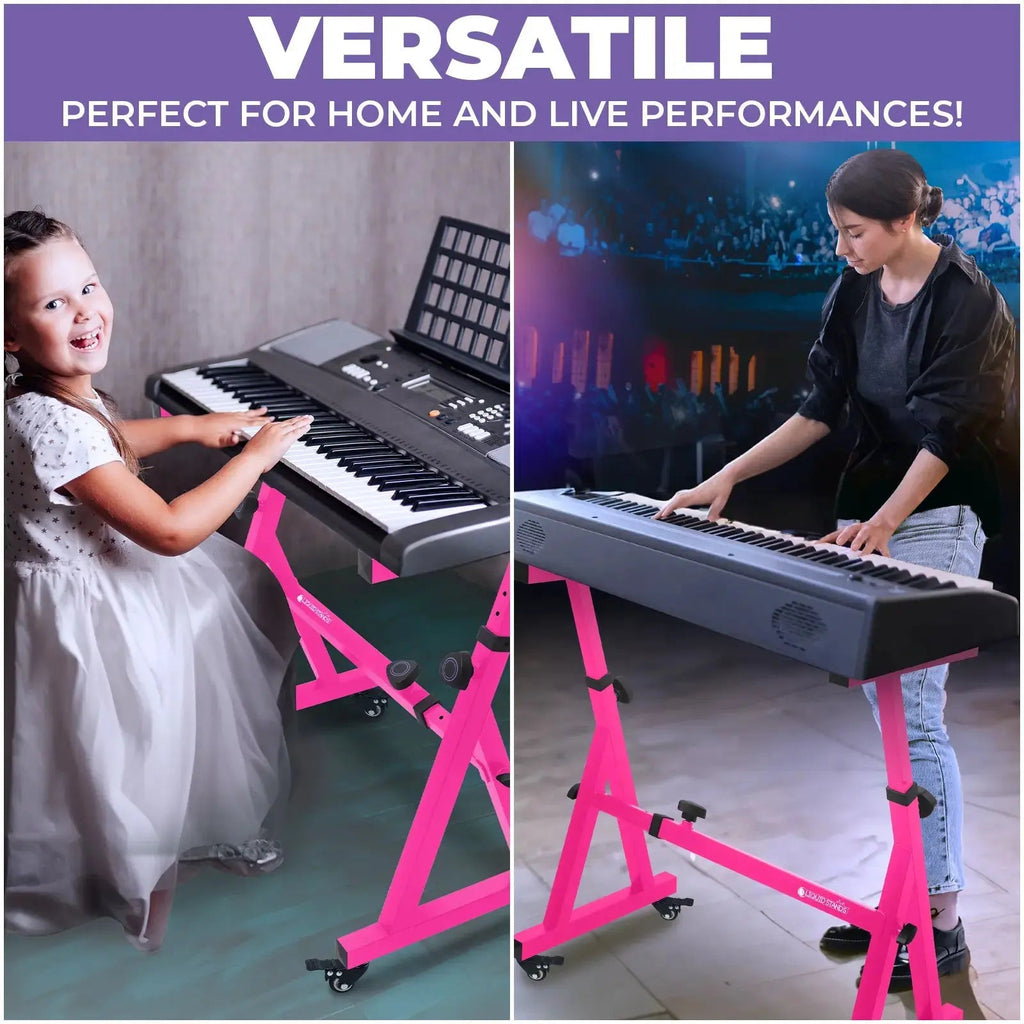 Adjustable Z Shape Pink Keyboard Stand with Wheels