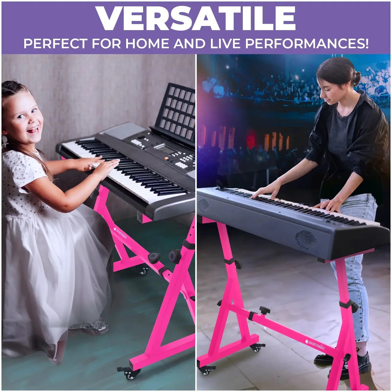 Adjustable Z Shape Pink Keyboard Stand with Wheels