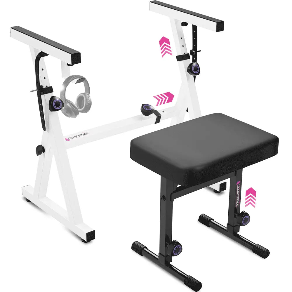 Adjustable White Z Style Keyboard Stand w/ Bench