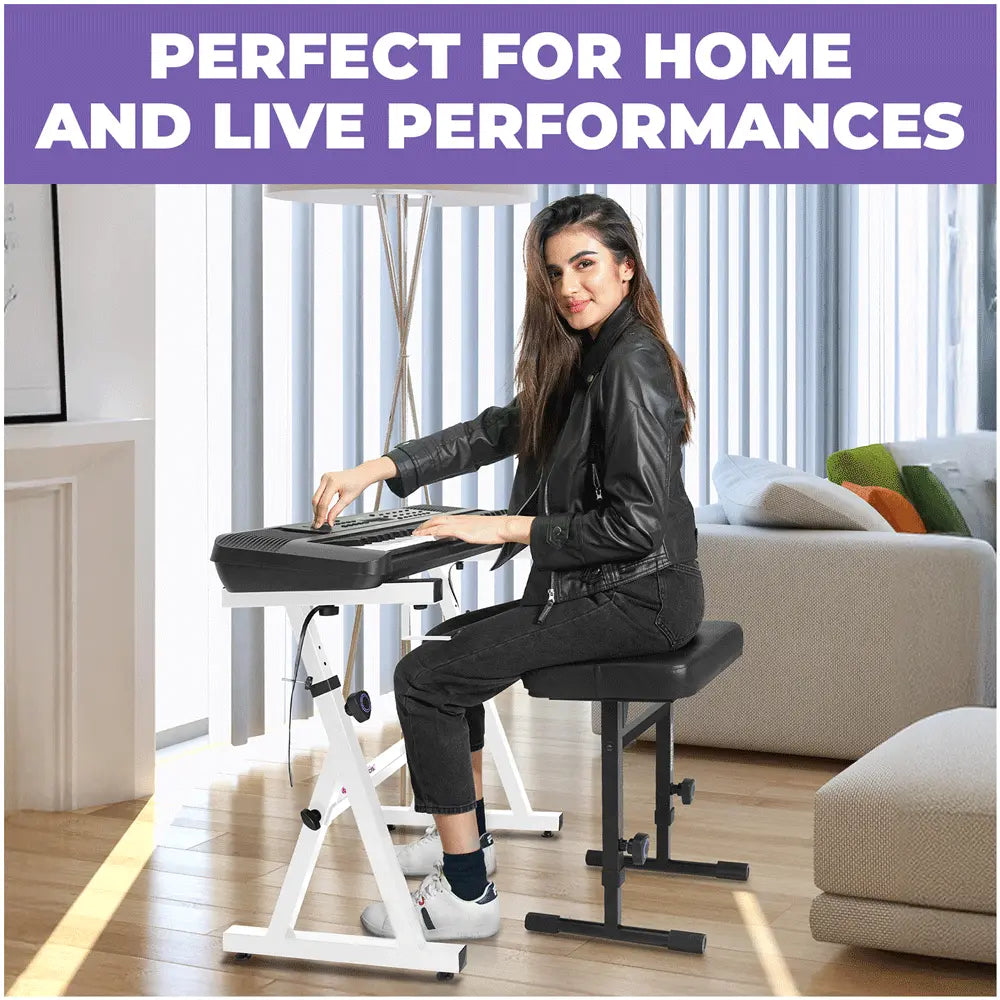 Adjustable White Z Style Keyboard Stand w/ Bench