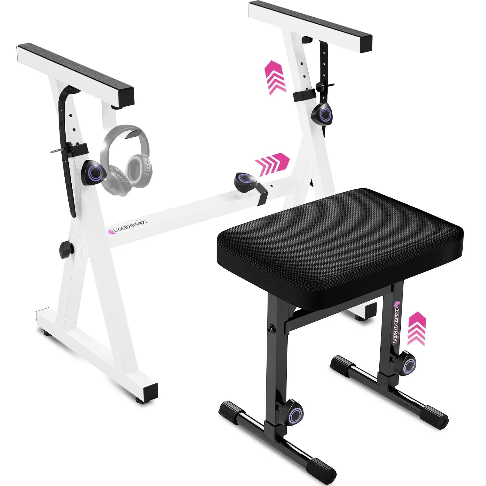 White Adjustable Z Style Keyboard Stand w/ Mesh Cushion Bench