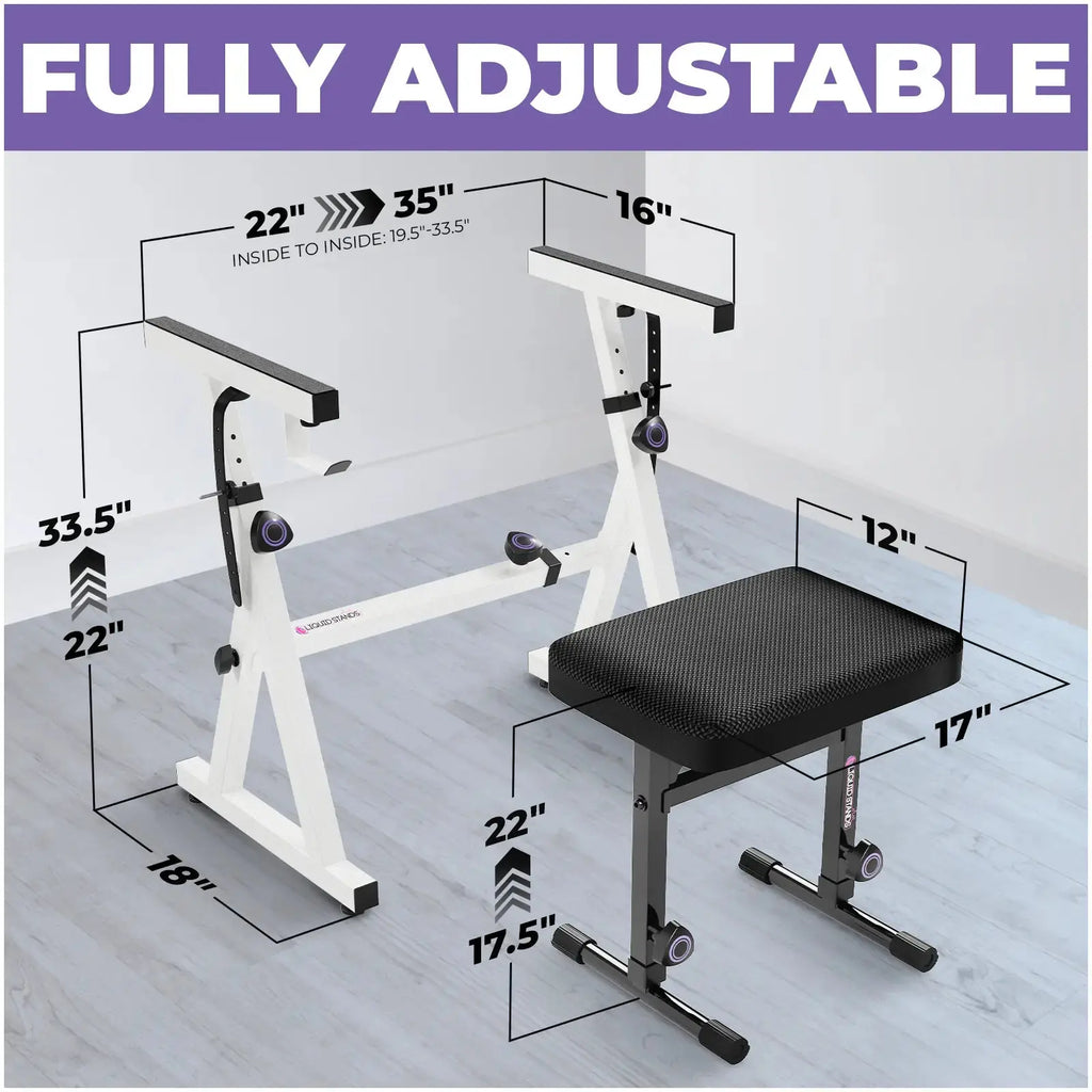 White Adjustable Z Style Keyboard Stand w/ Mesh Cushion Bench