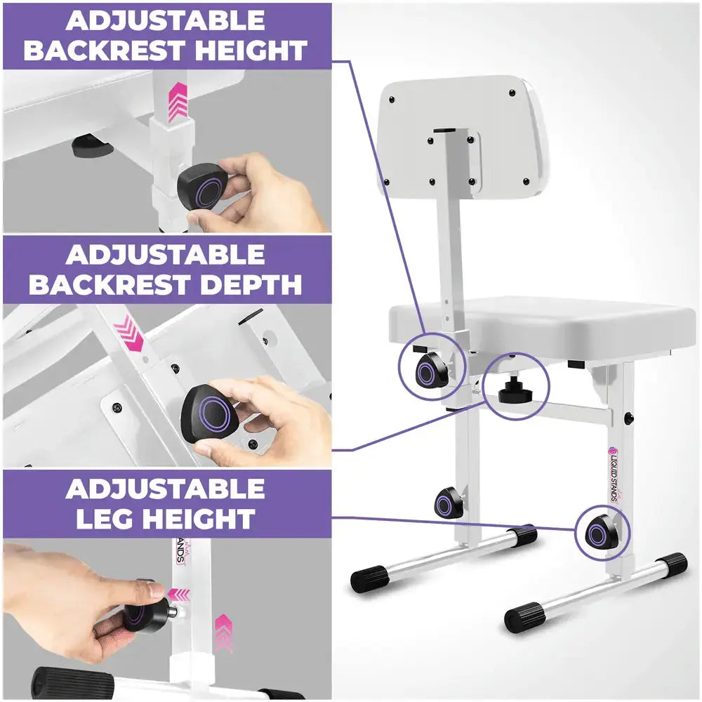 Adjustable White Keyboard Bench Seat with Backrest