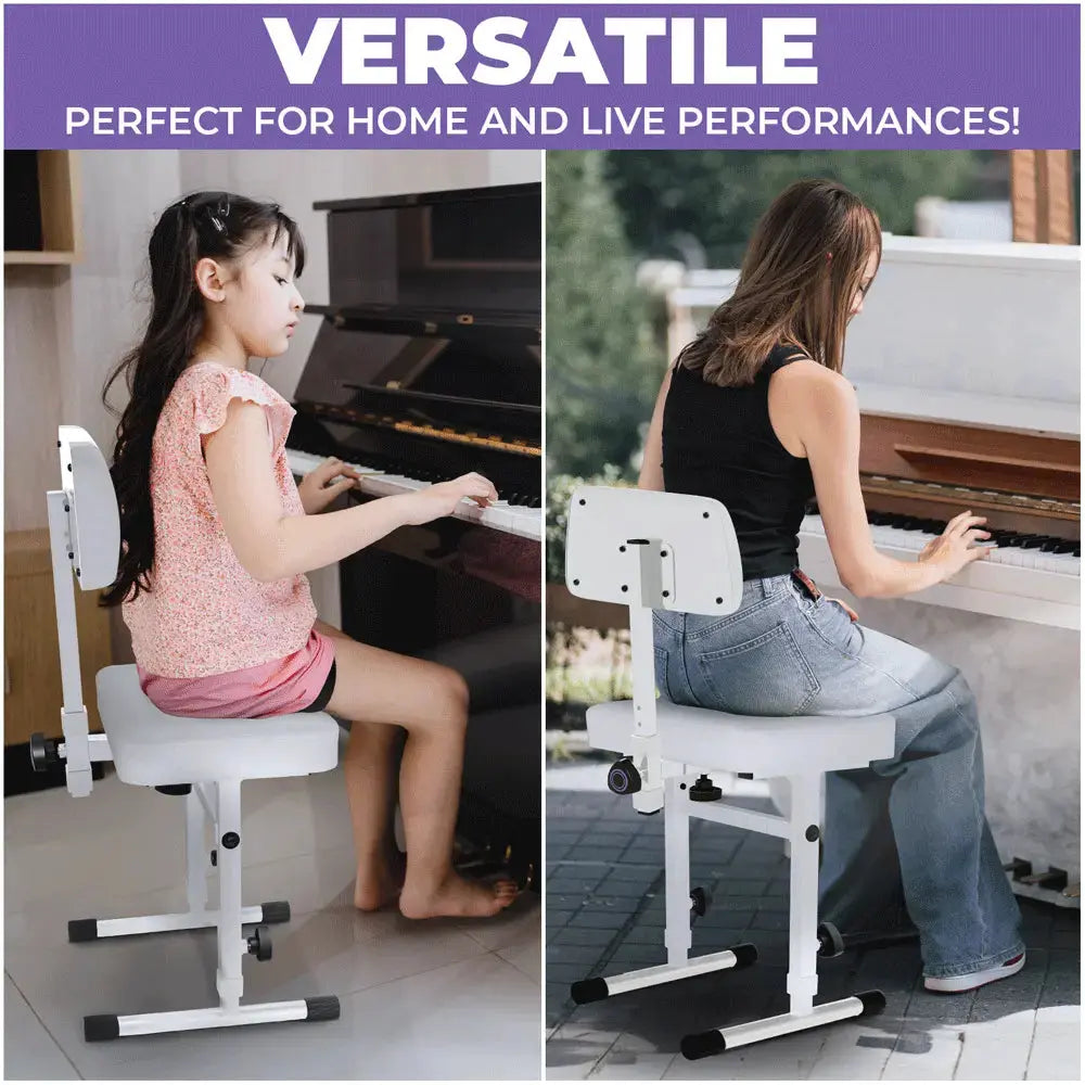 Adjustable White Keyboard Bench Seat with Backrest