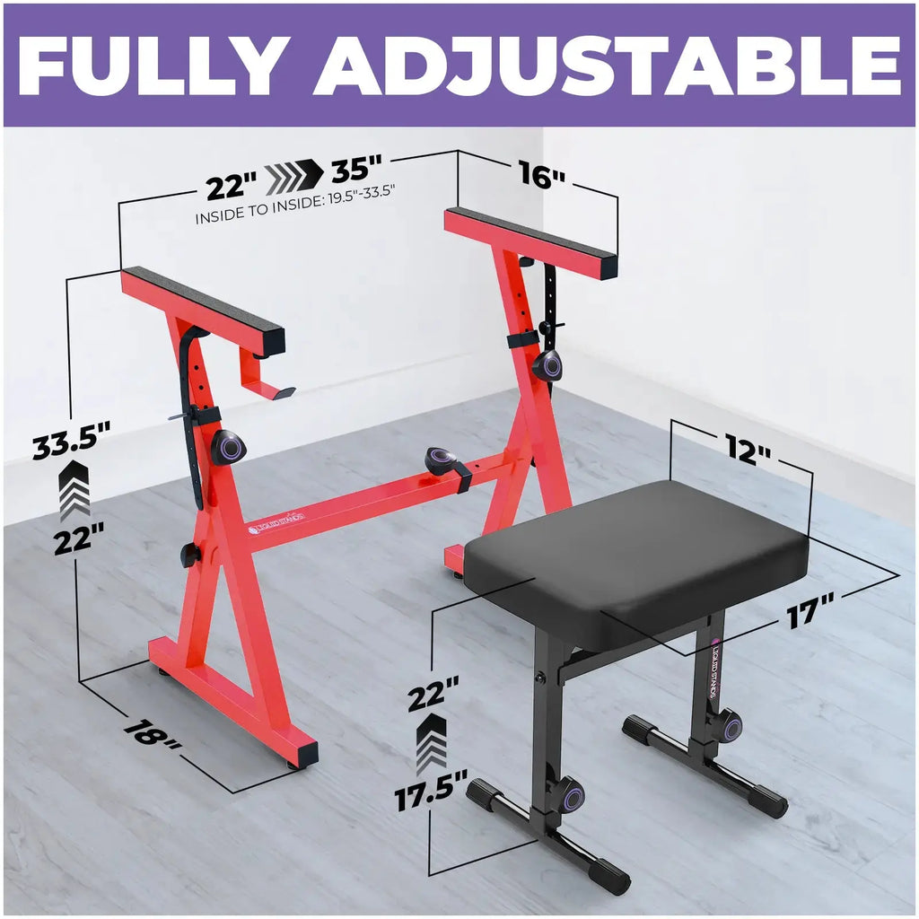 Adjustable Red Z Style Keyboard Stand w/ Bench