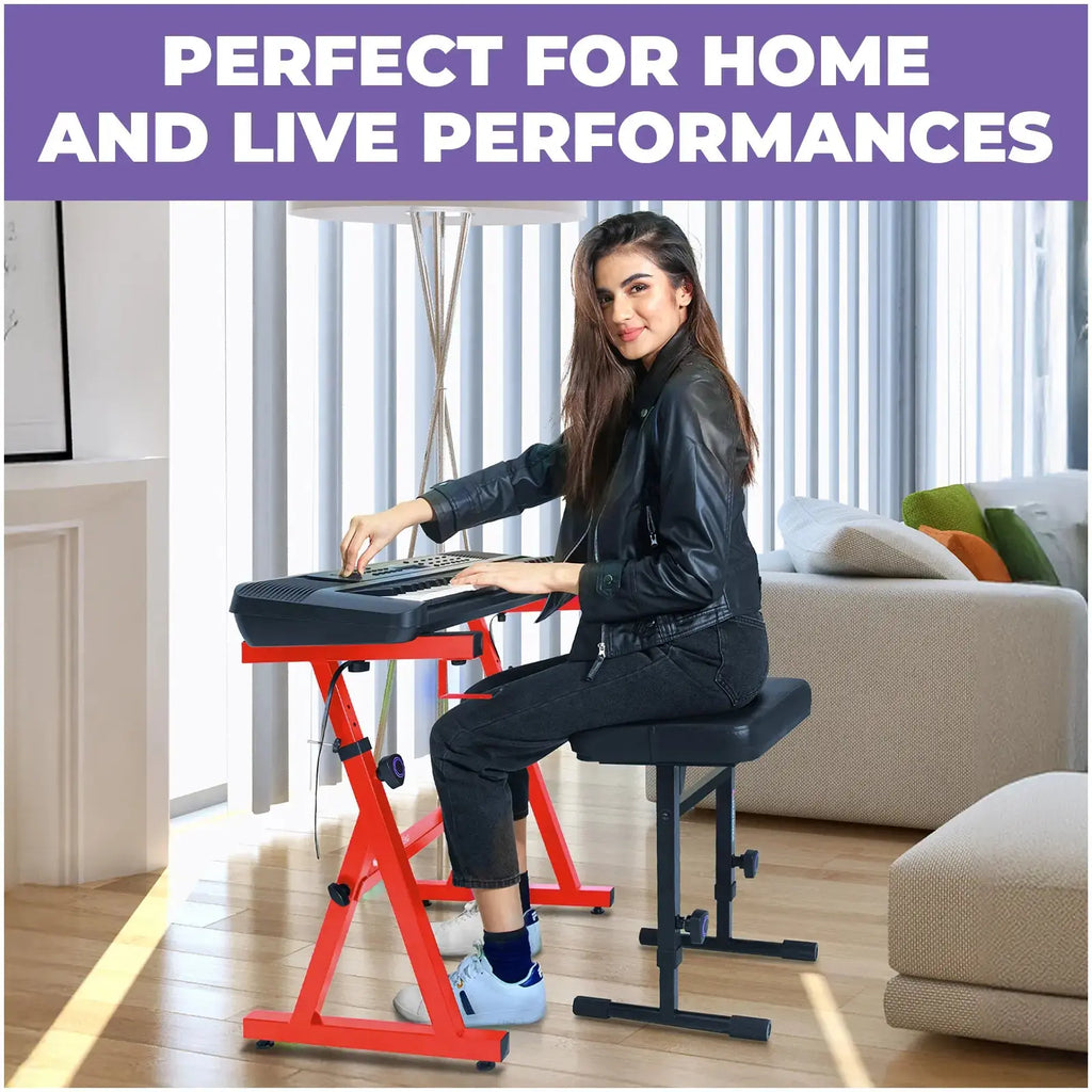 Adjustable Red Z Style Keyboard Stand w/ Bench